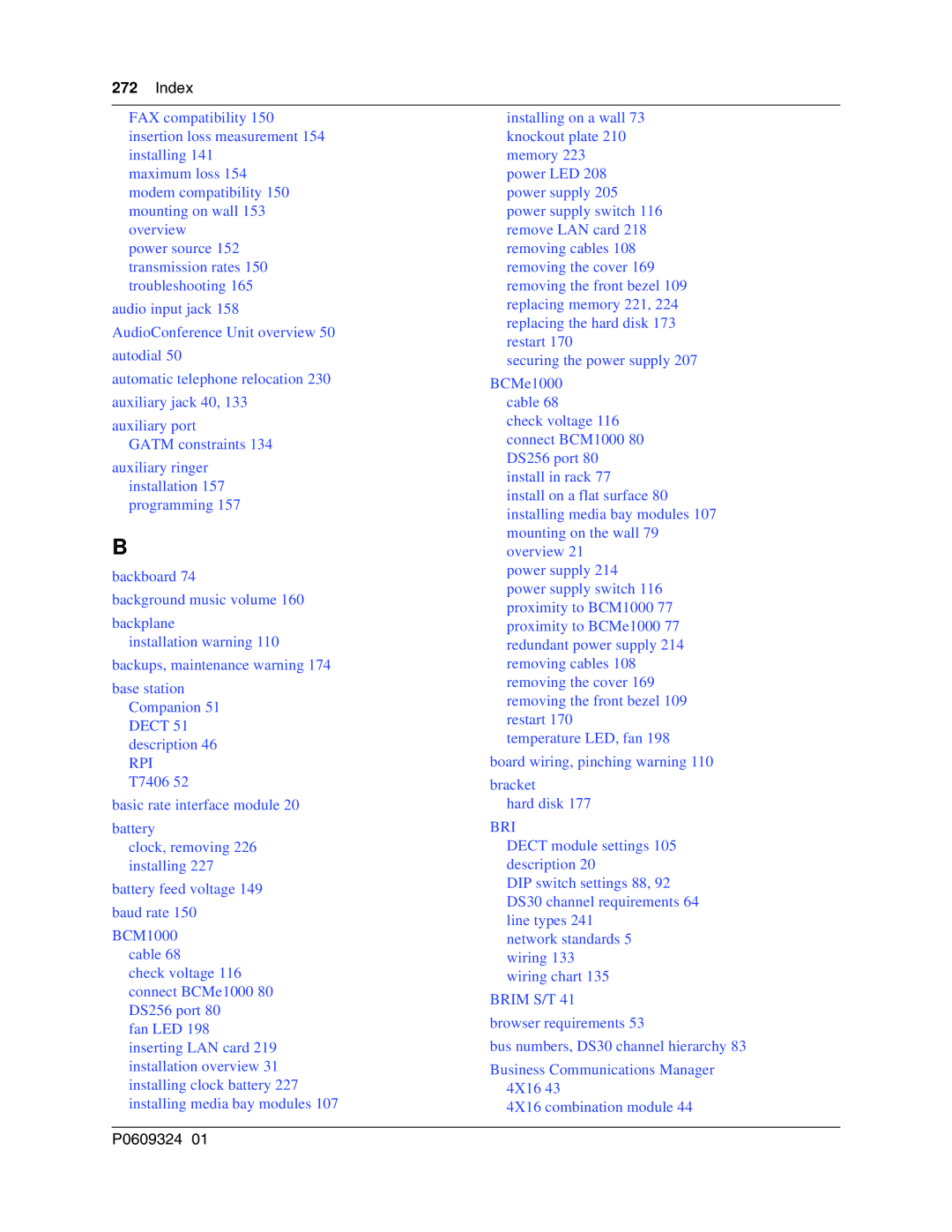 Nortel Networks BCM1000 manual Index, Bri 