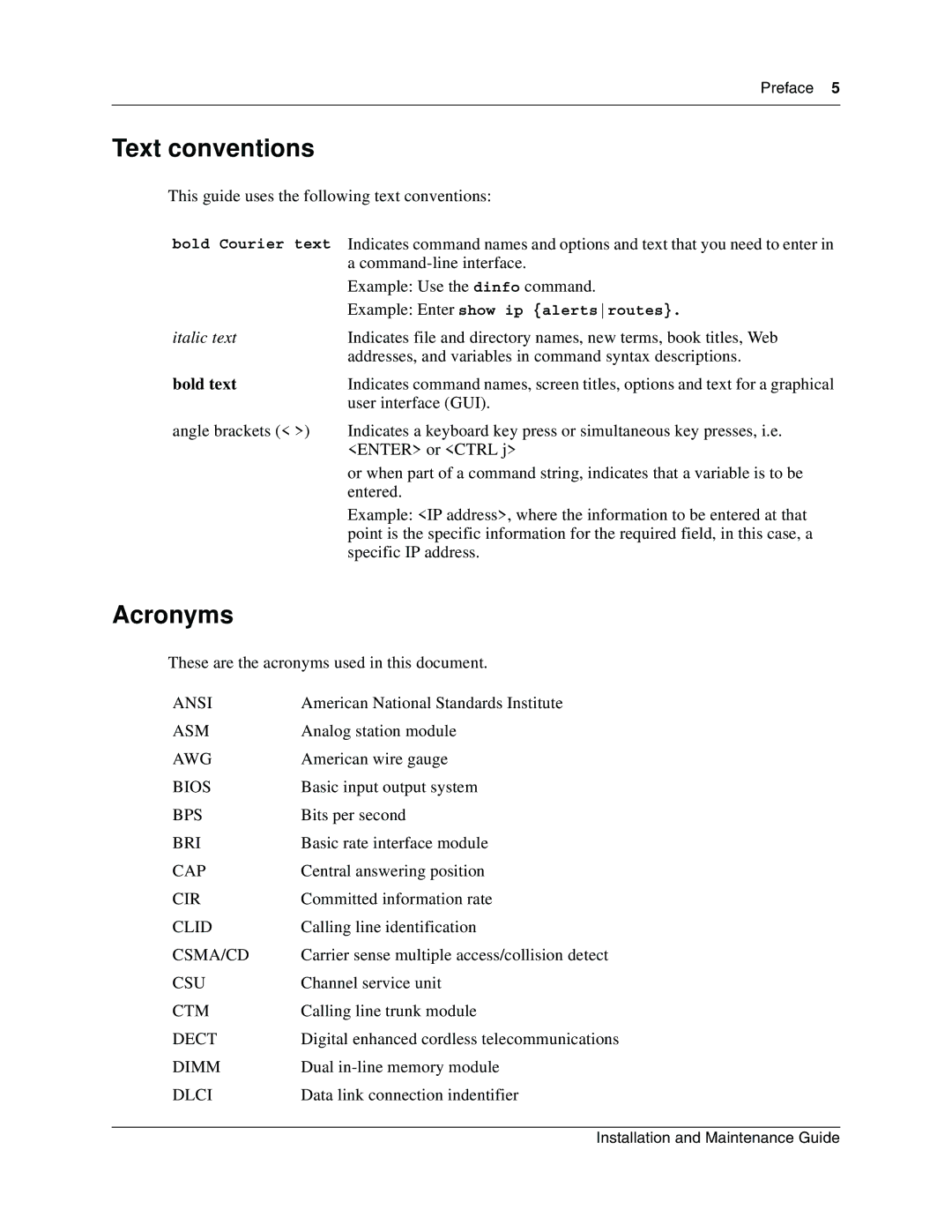 Nortel Networks BCM1000 manual Text conventions, Acronyms 