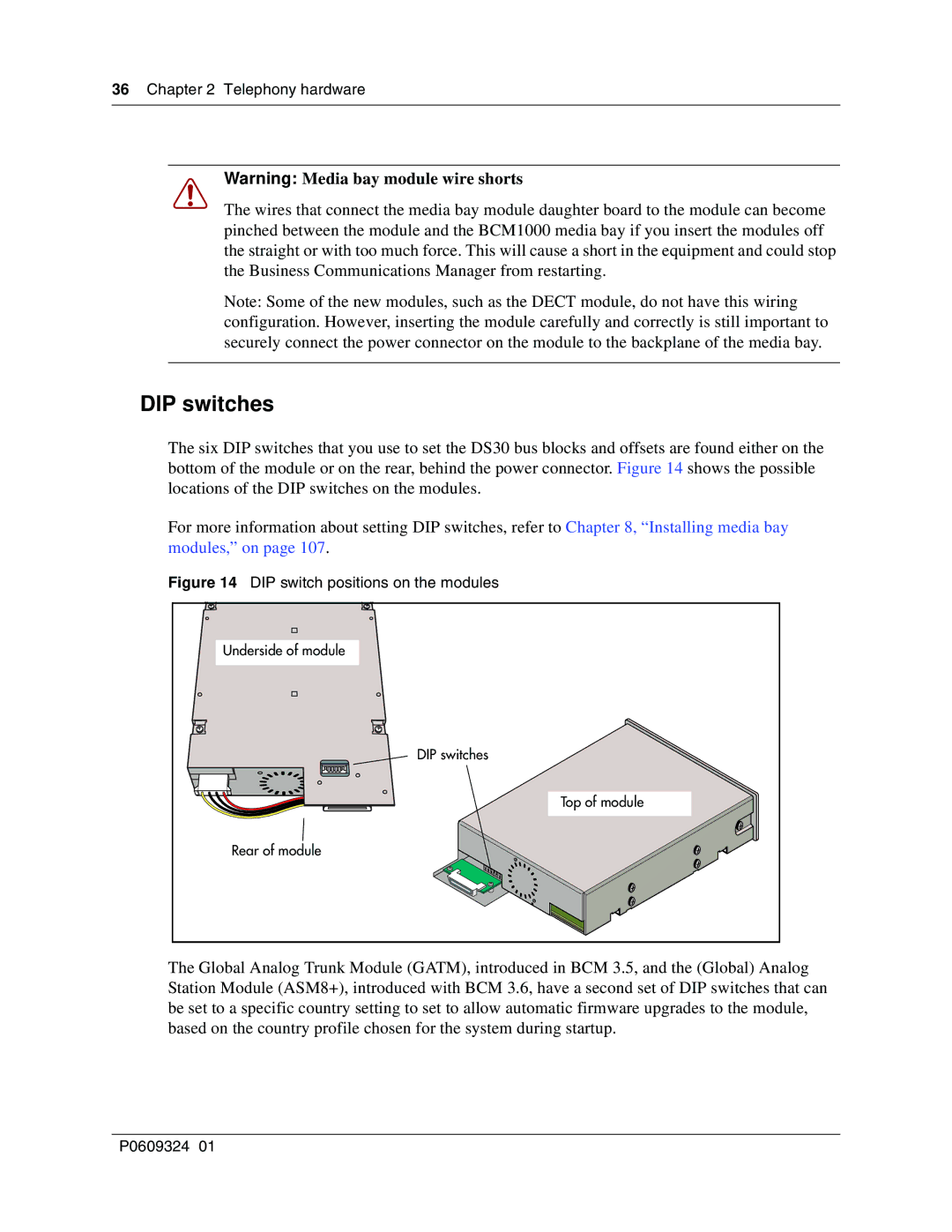 Nortel Networks BCM1000 manual DIP switches, DIP switch positions on the modules 