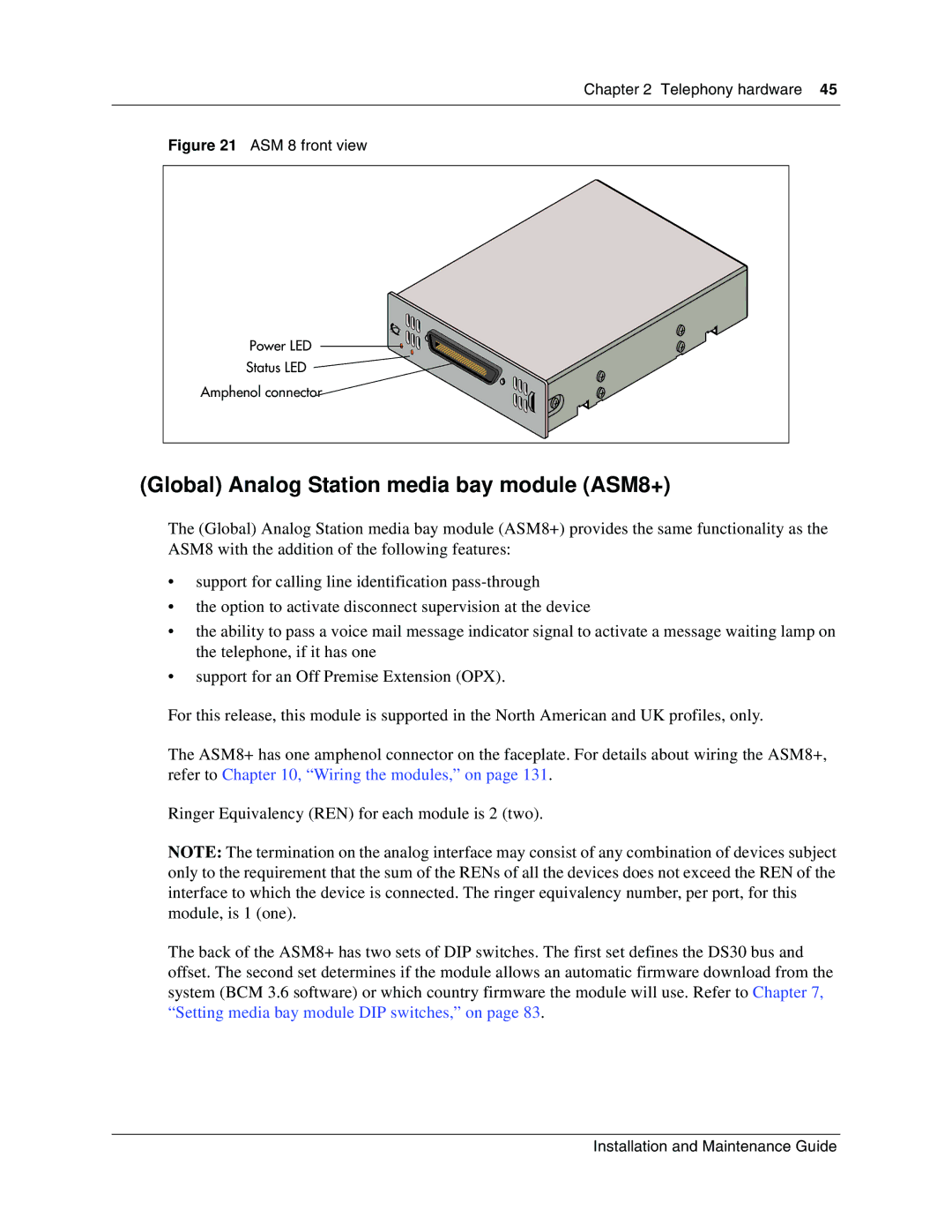 Nortel Networks BCM1000 manual Global Analog Station media bay module ASM8+, ASM 8 front view 