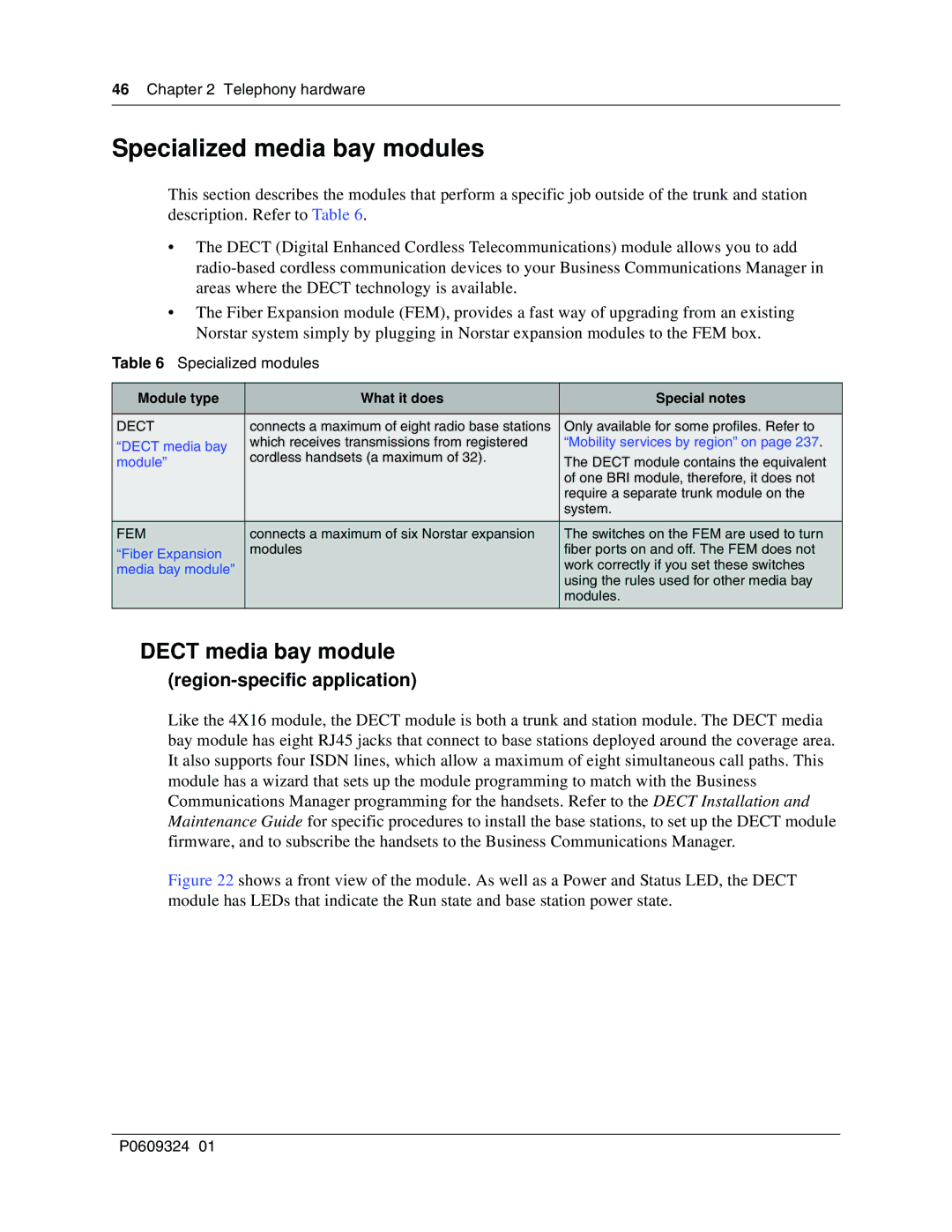 Nortel Networks BCM1000 manual Specialized media bay modules, Dect media bay module, Region-specific application 