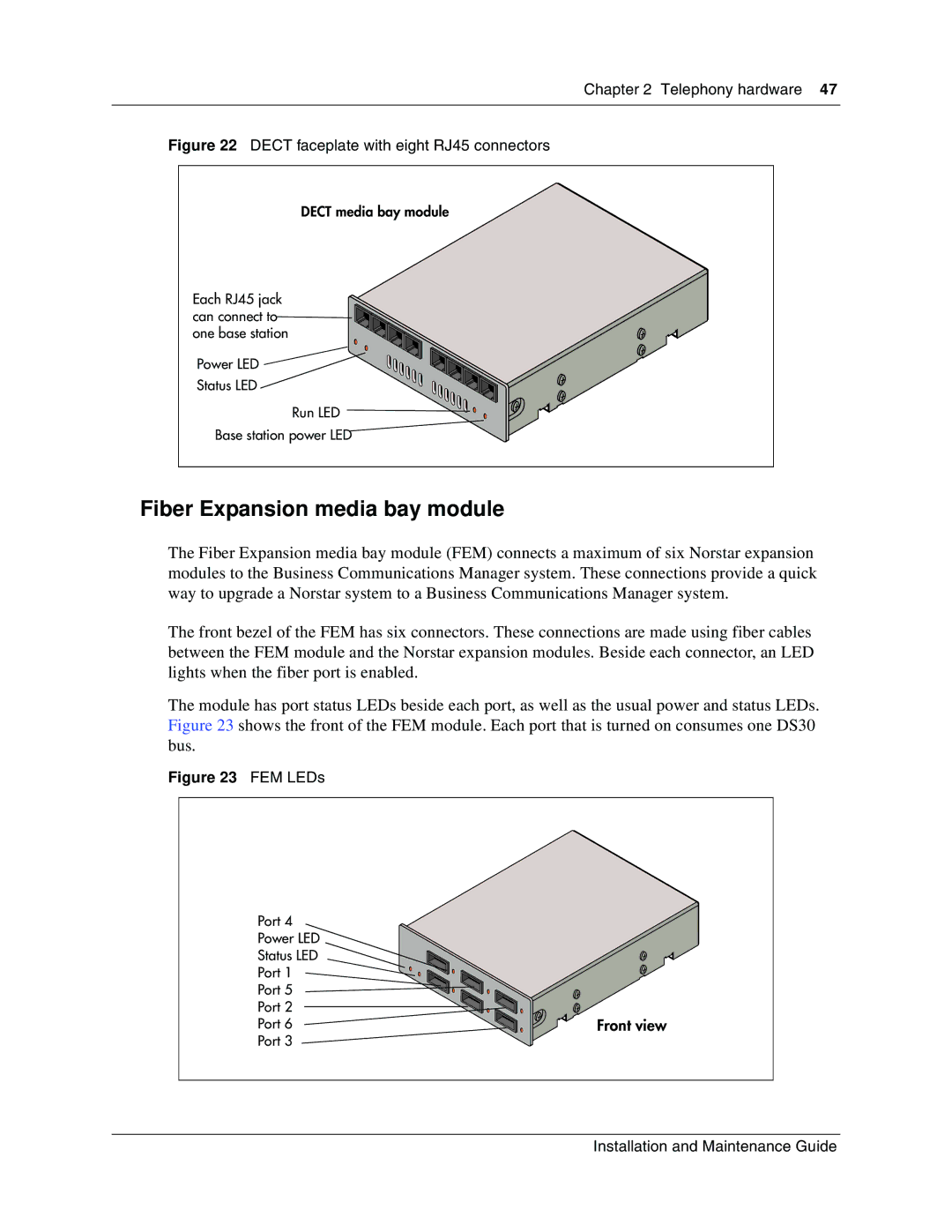 Nortel Networks BCM1000 manual Fiber Expansion media bay module, Dect faceplate with eight RJ45 connectors 