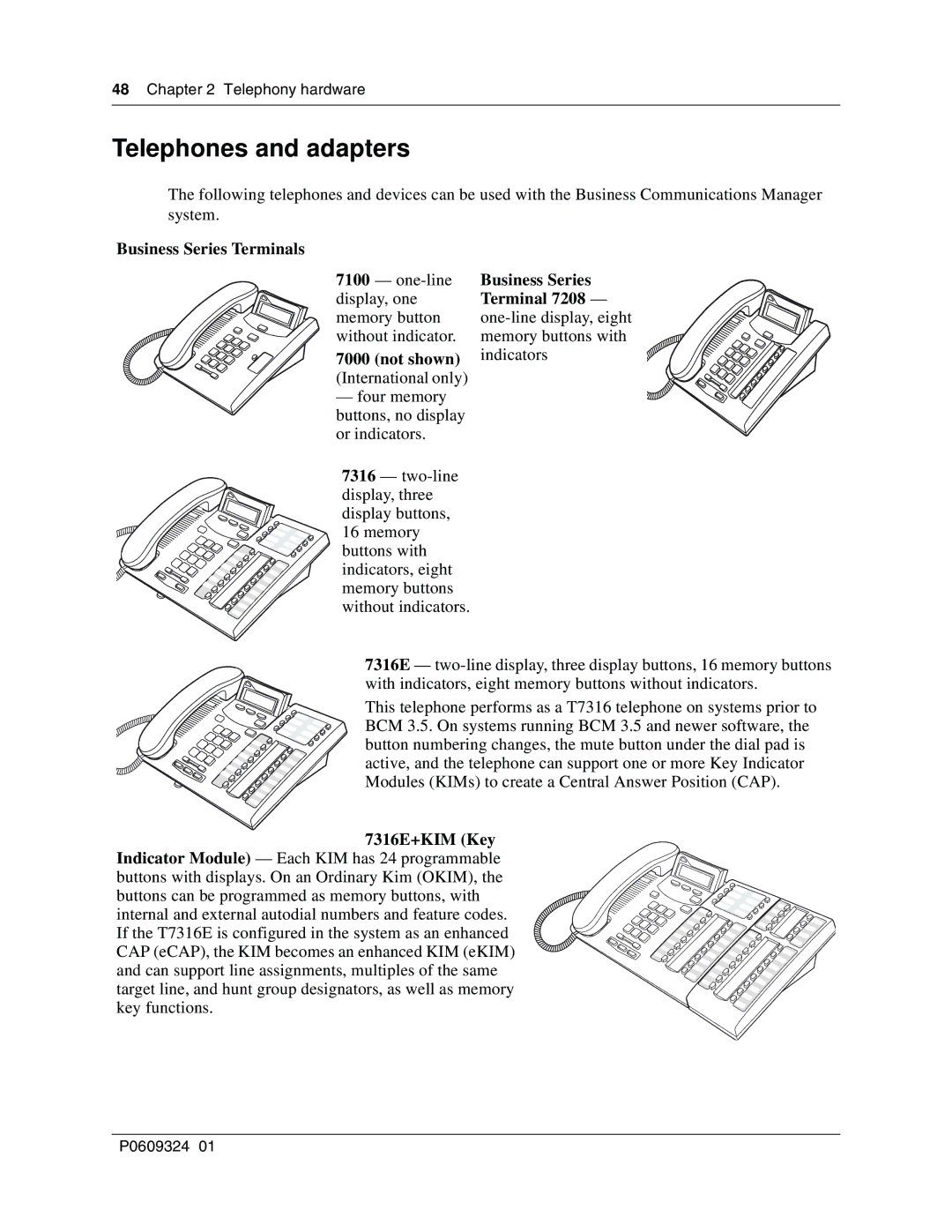 Nortel Networks BCM1000 manual Telephones and adapters, Not shown 