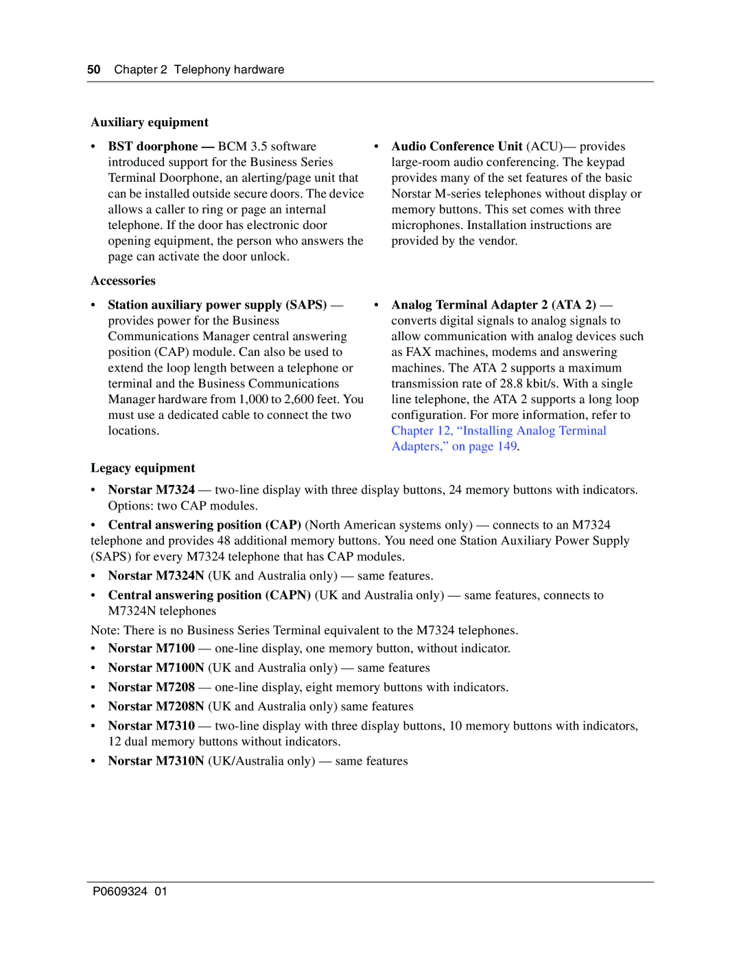 Nortel Networks BCM1000 manual Auxiliary equipment 