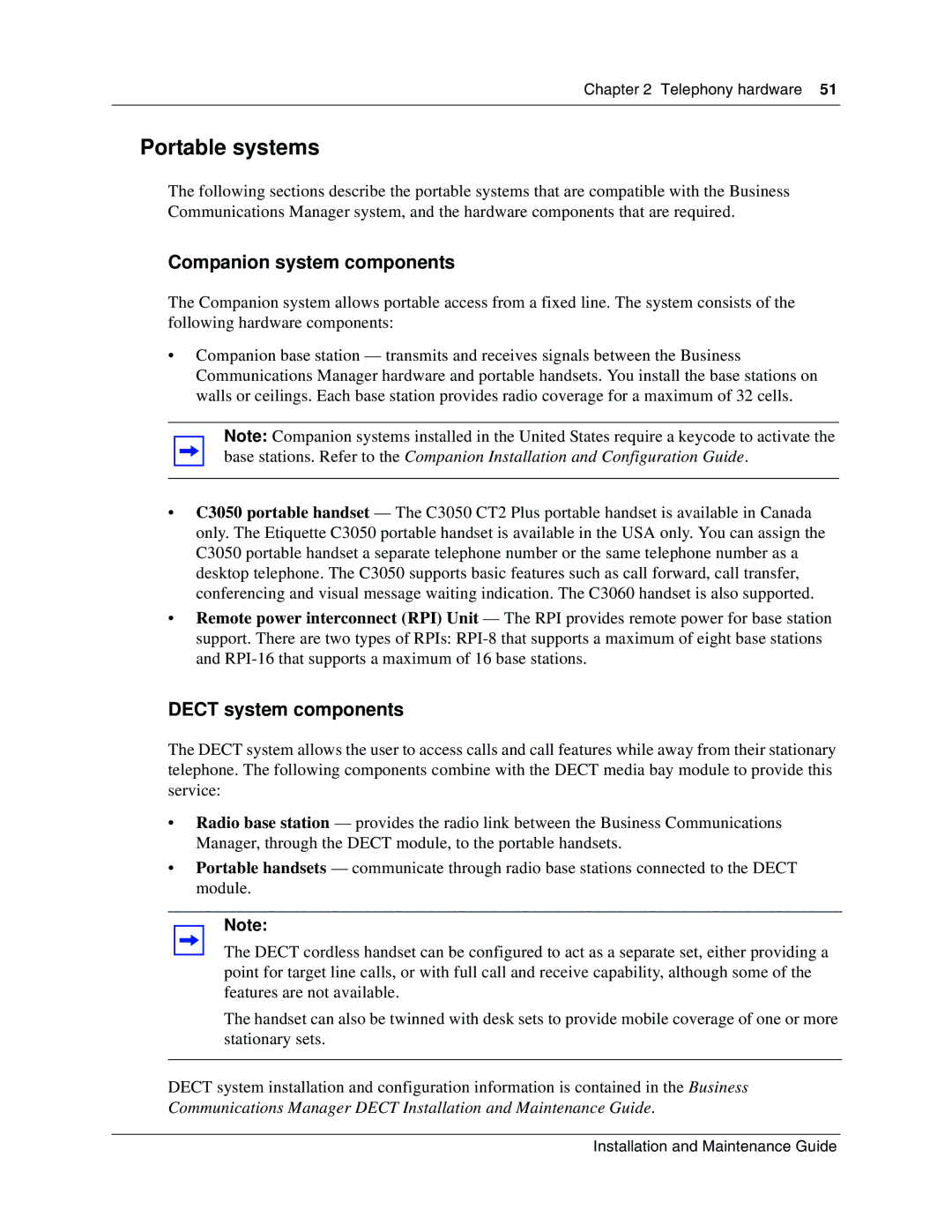 Nortel Networks BCM1000 manual Portable systems, Companion system components, Dect system components 