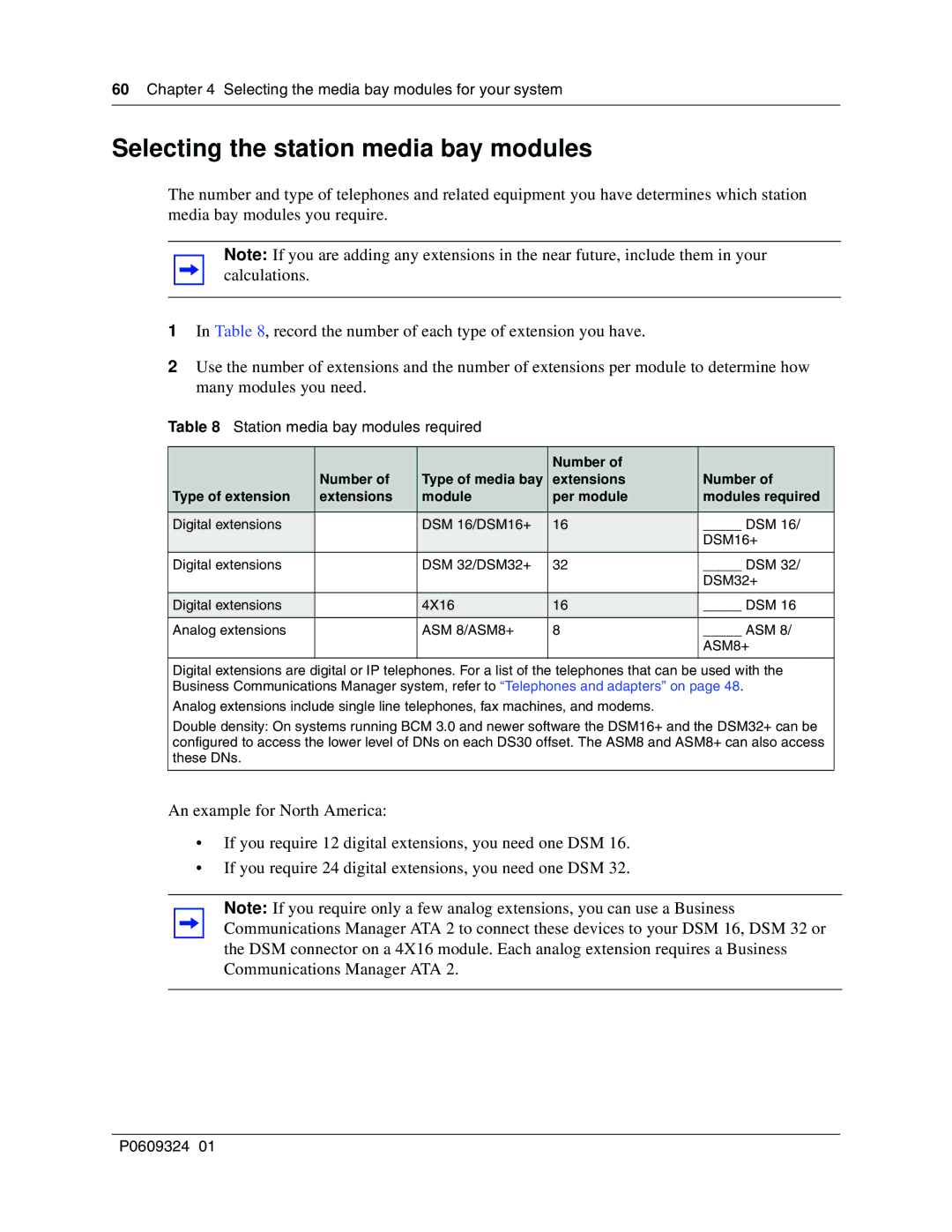 Nortel Networks BCM1000 manual Selecting the station media bay modules, Station media bay modules required 