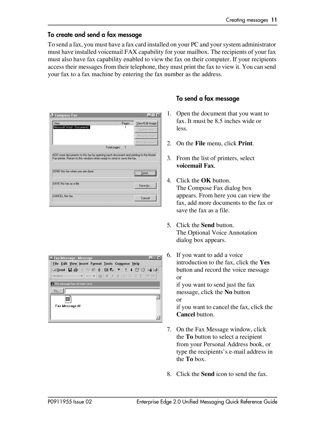 Nortel Networks BCM200/400 manual To create and send a fax message, To send a fax message 