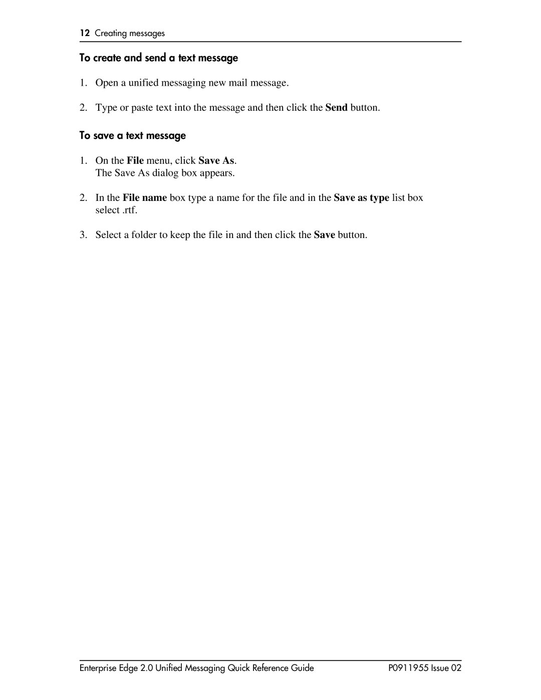 Nortel Networks BCM200/400 manual To create and send a text message, To save a text message 