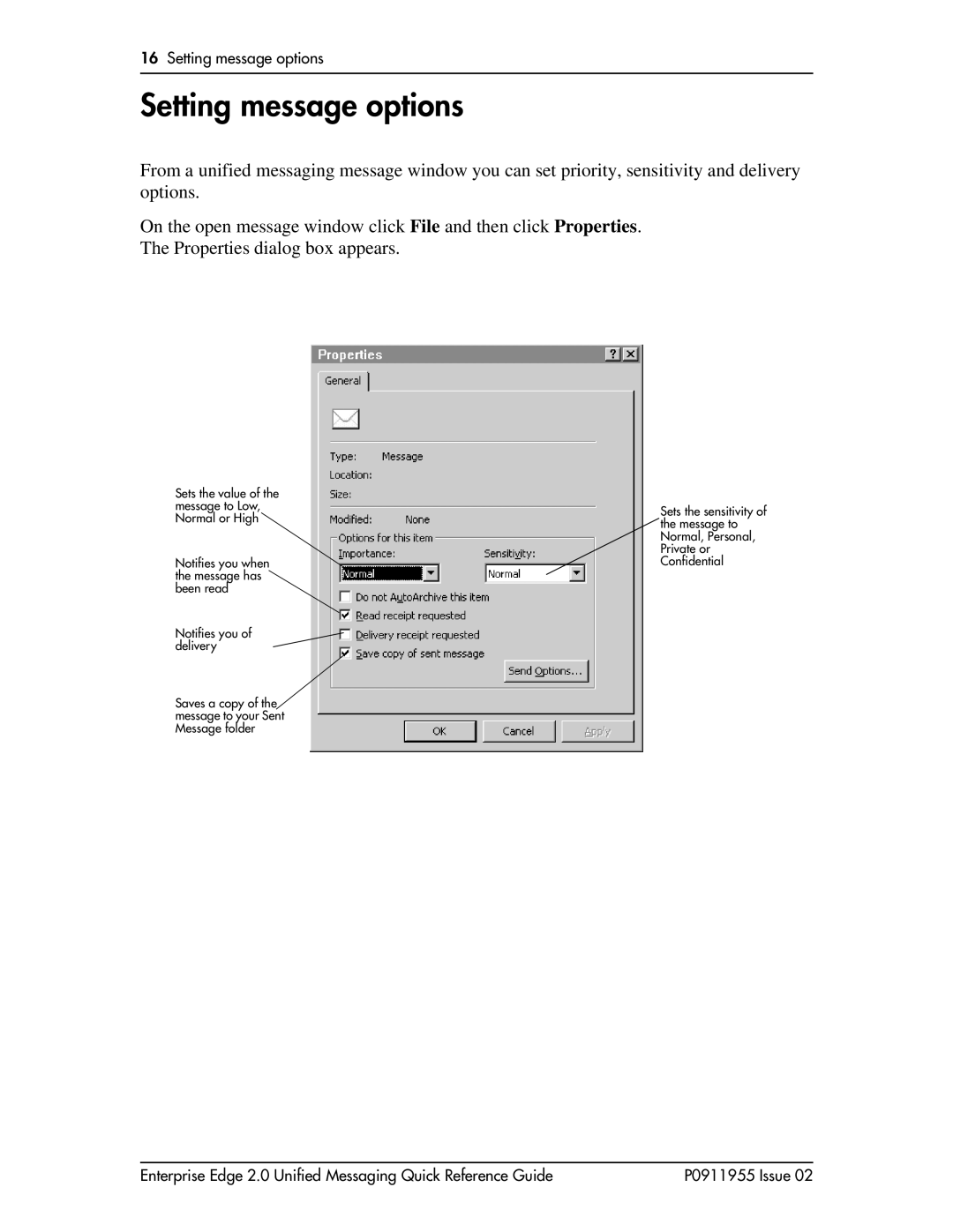 Nortel Networks BCM200/400 manual Setting message options 