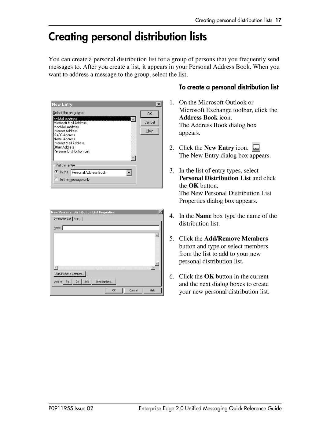 Nortel Networks BCM200/400 manual Creating personal distribution lists, To create a personal distribution list 