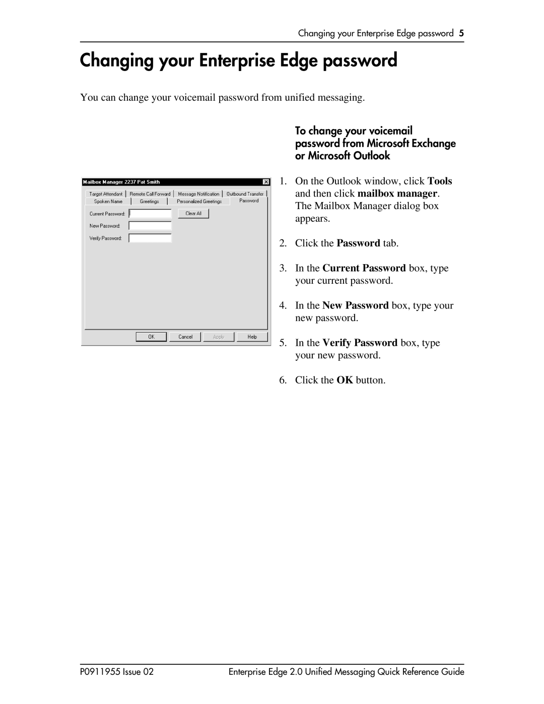 Nortel Networks BCM200/400 manual Changing your Enterprise Edge password 