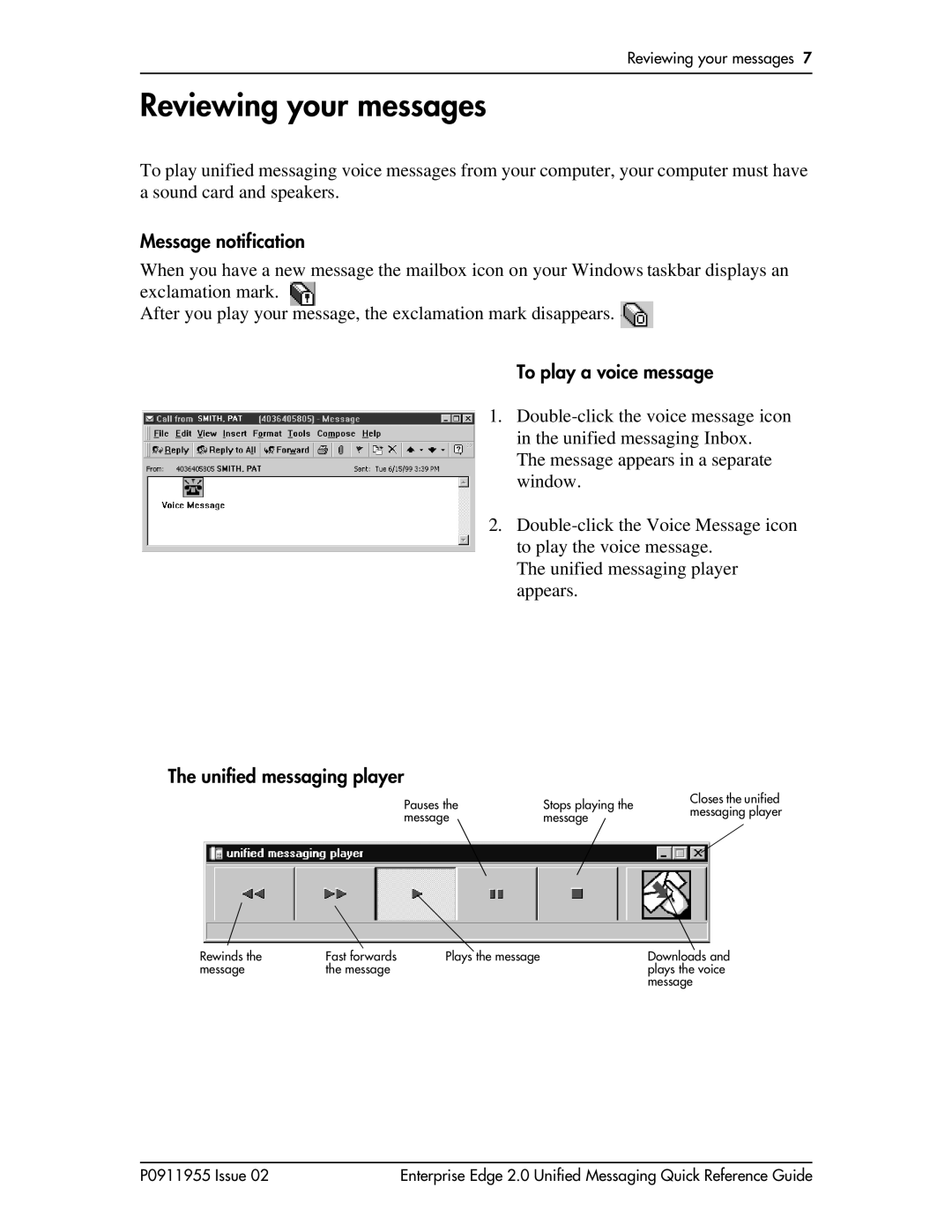 Nortel Networks BCM200/400 manual Reviewing your messages, Message notification, To play a voice message 