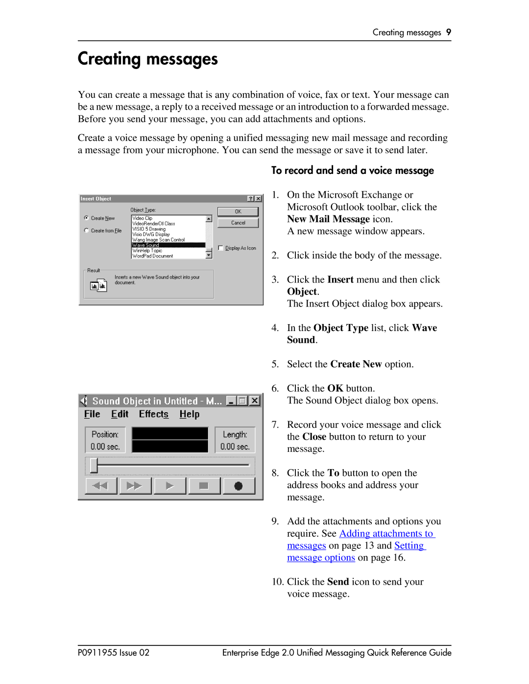 Nortel Networks BCM200/400 manual Creating messages, To record and send a voice message 