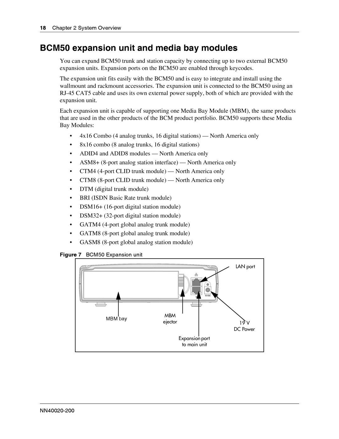 Nortel Networks BCM50 2.0 manual BCM50 expansion unit and media bay modules, BCM50 Expansion unit 