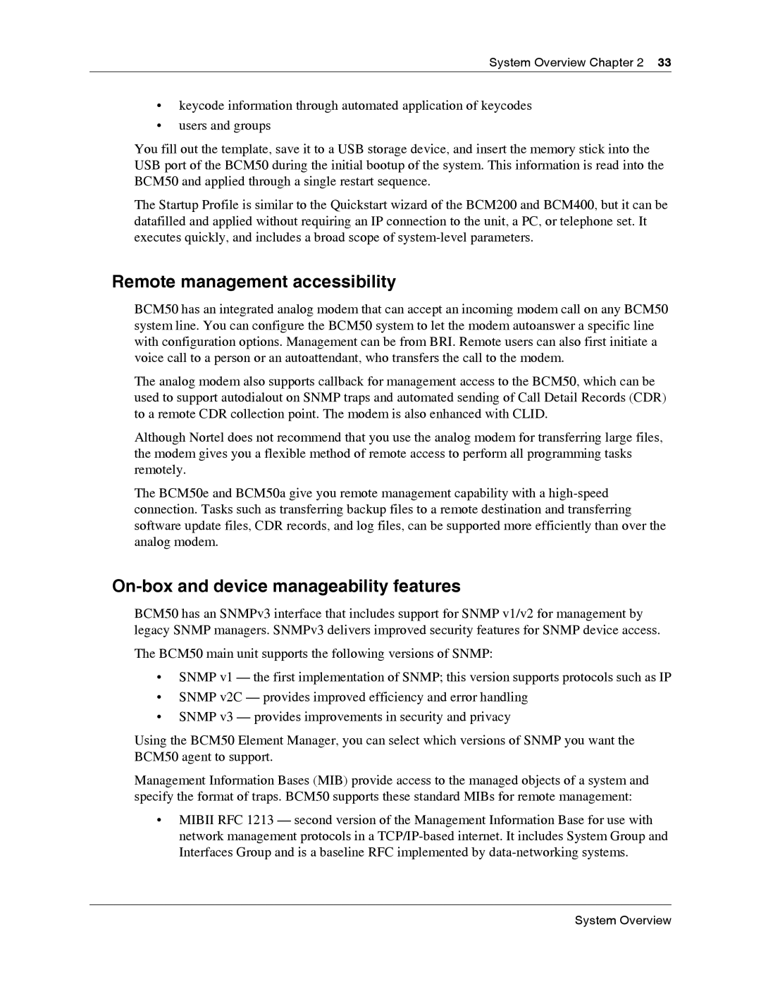 Nortel Networks BCM50 2.0 manual Remote management accessibility, On-box and device manageability features 