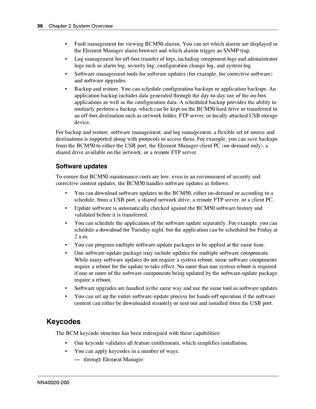 Nortel Networks BCM50 2.0 manual Keycodes, Software updates 