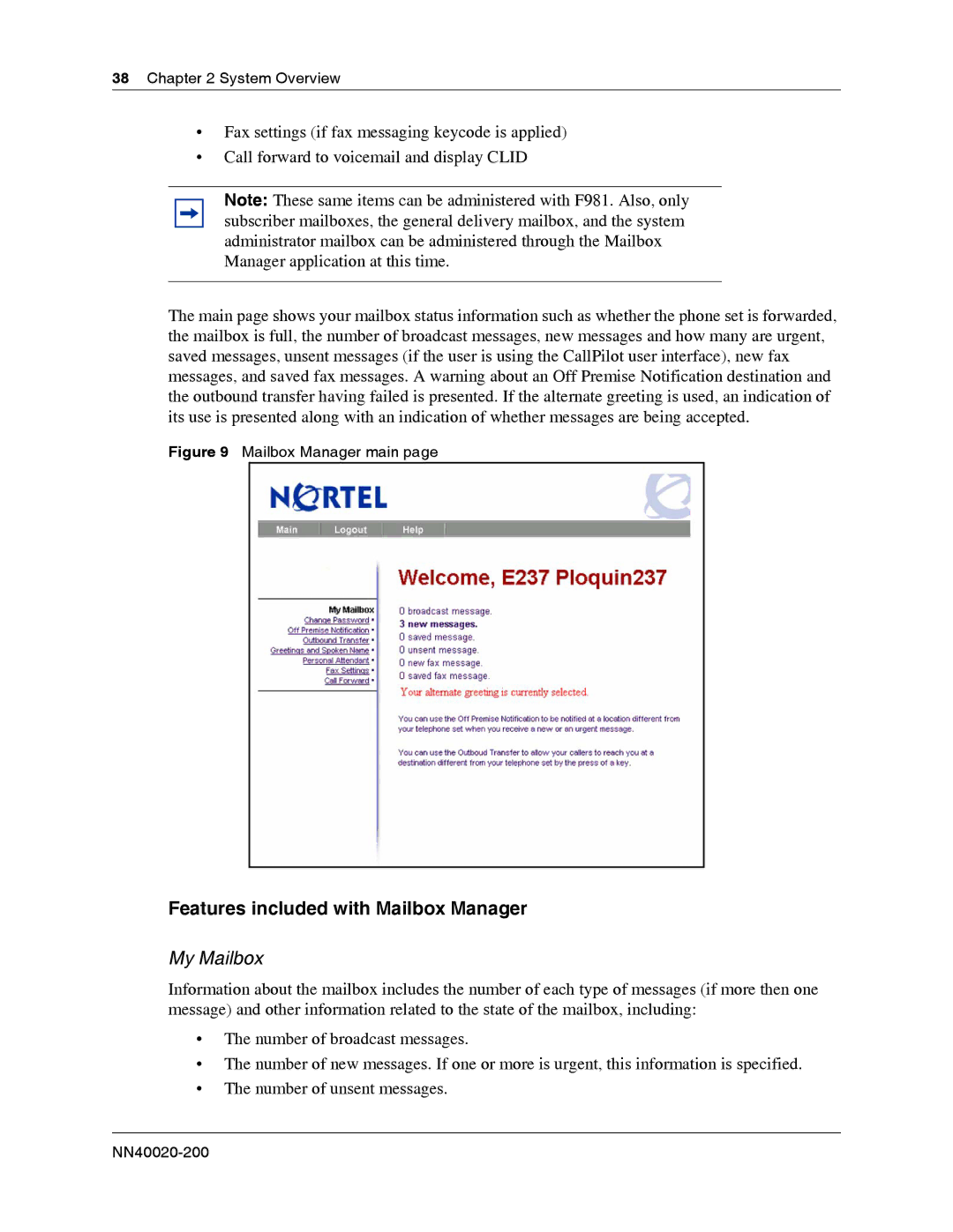 Nortel Networks BCM50 2.0 manual Features included with Mailbox Manager, My Mailbox 