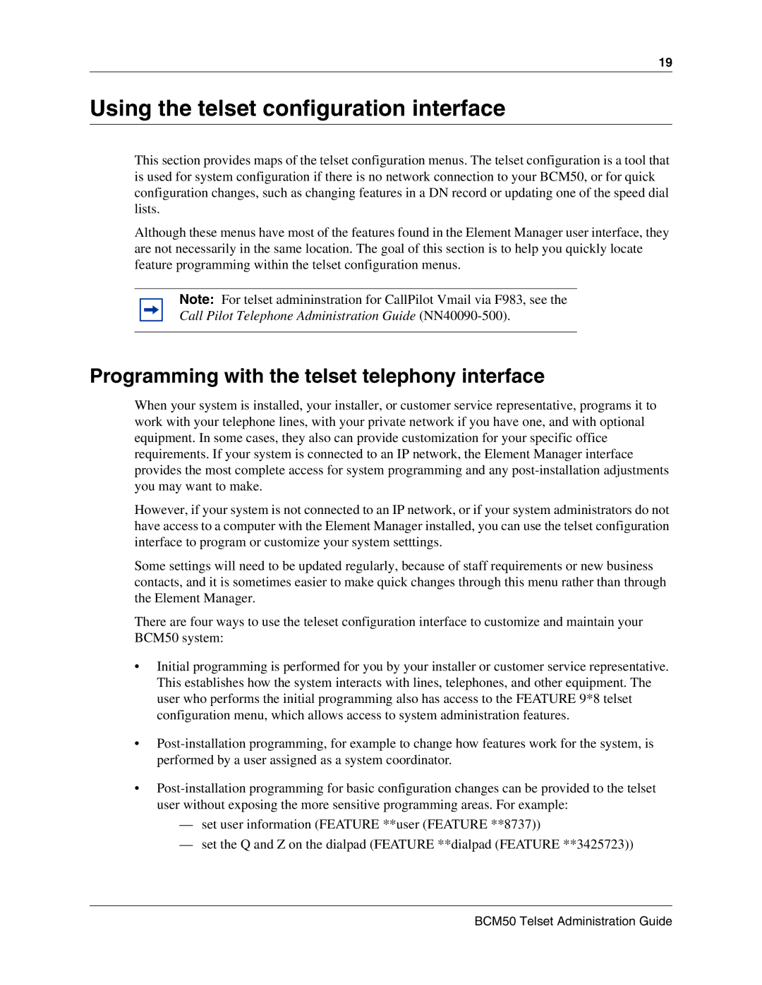 Nortel Networks BCM50 2.0 manual Using the telset configuration interface, Programming with the telset telephony interface 