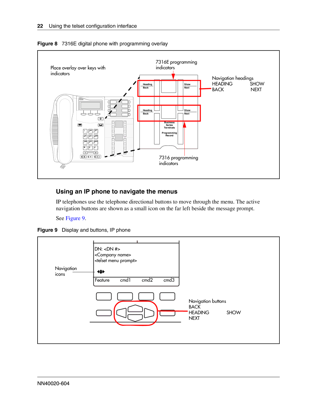 Nortel Networks BCM50 2.0 manual Using an IP phone to navigate the menus 