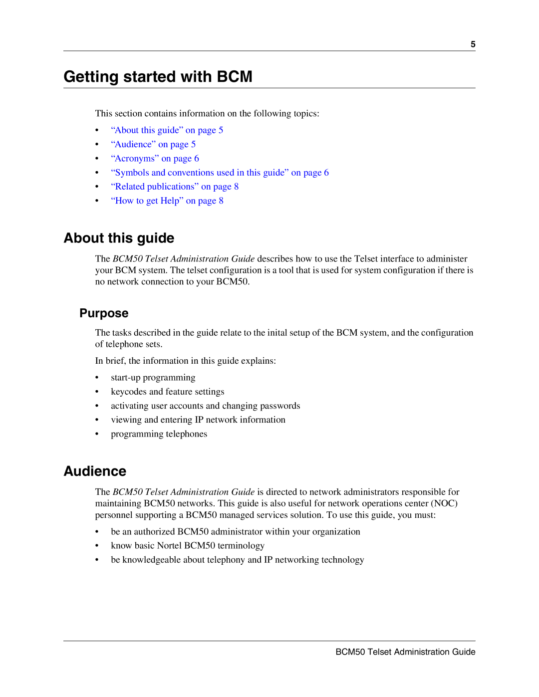 Nortel Networks BCM50 2.0 manual About this guide, Audience, Purpose 