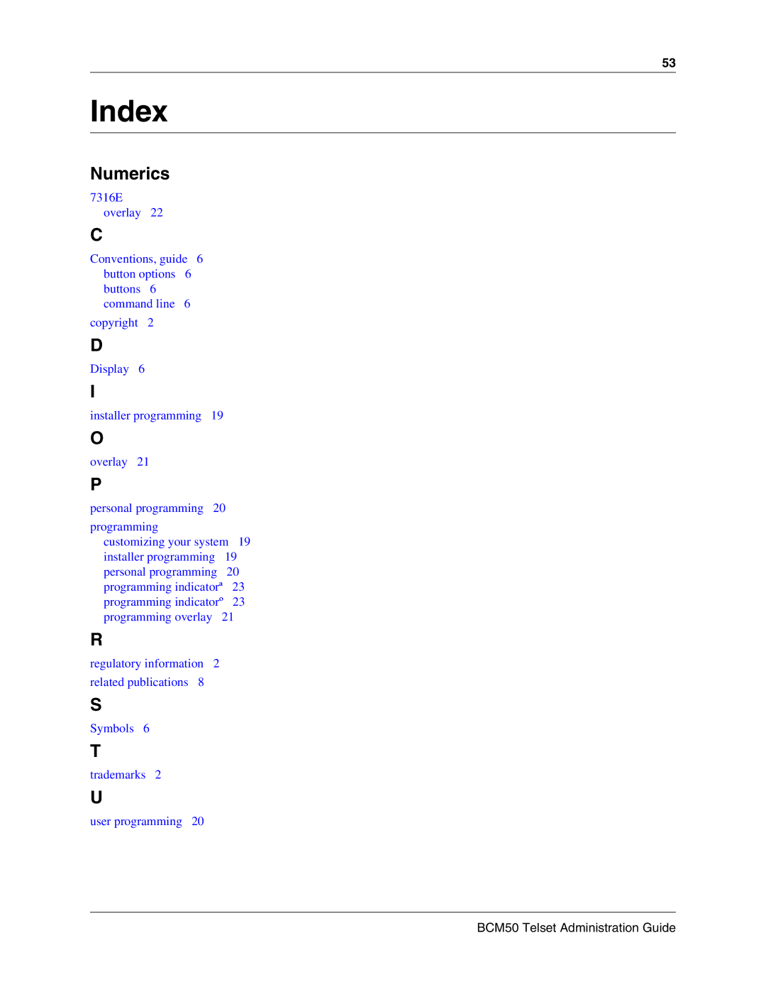 Nortel Networks BCM50 2.0 manual Index, Numerics 