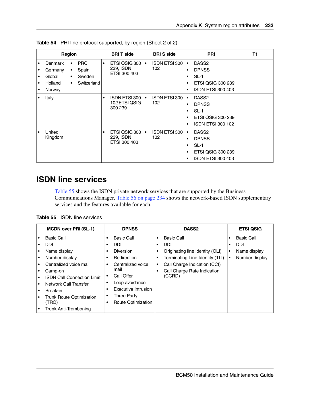 Nortel Networks BCM50 manual Isdn line services, Mcdn over PRI SL-1 