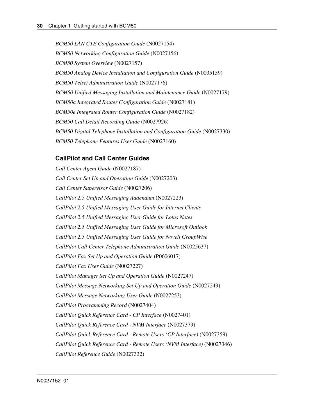 Nortel Networks BCM50 manual CallPilot and Call Center Guides 