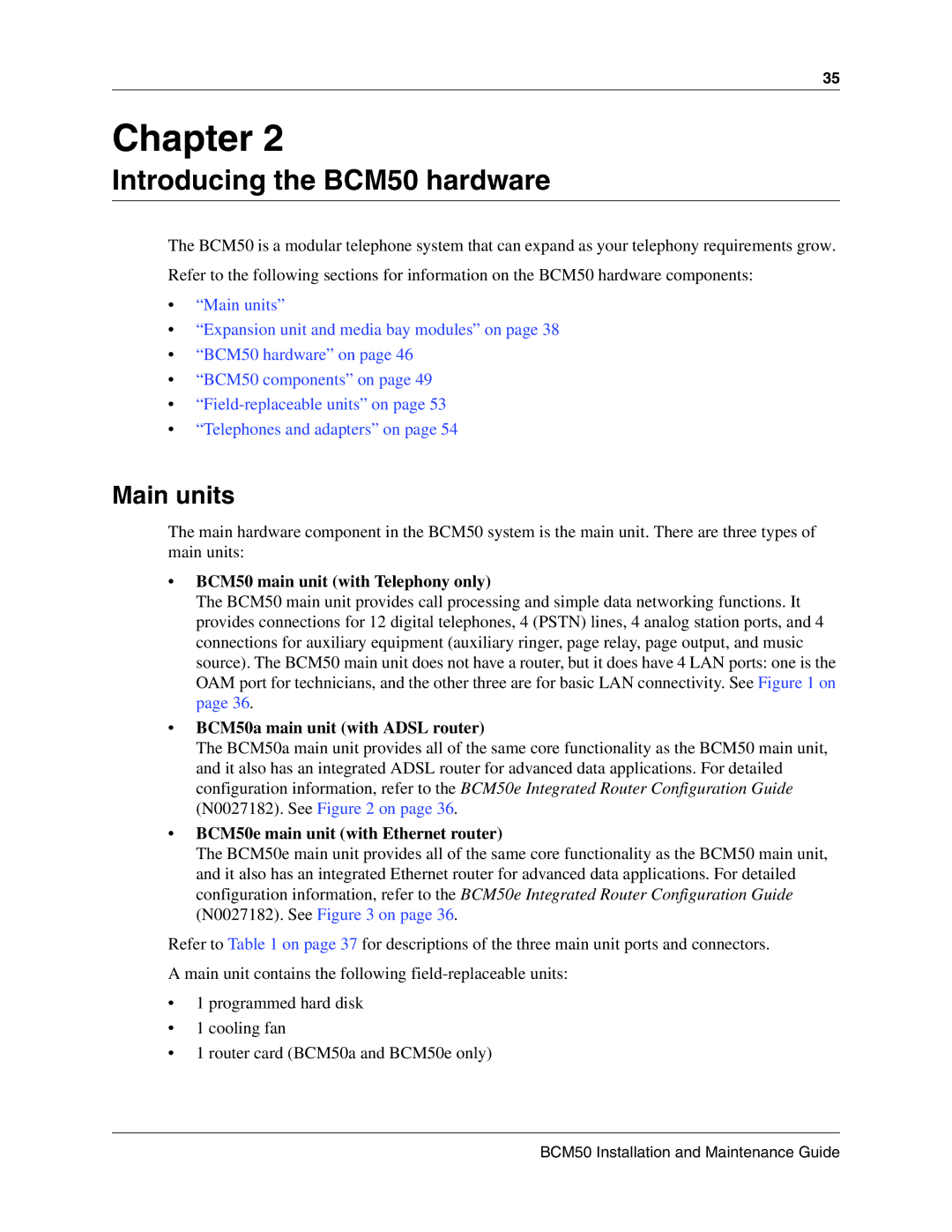 Nortel Networks manual Introducing the BCM50 hardware, Main units 