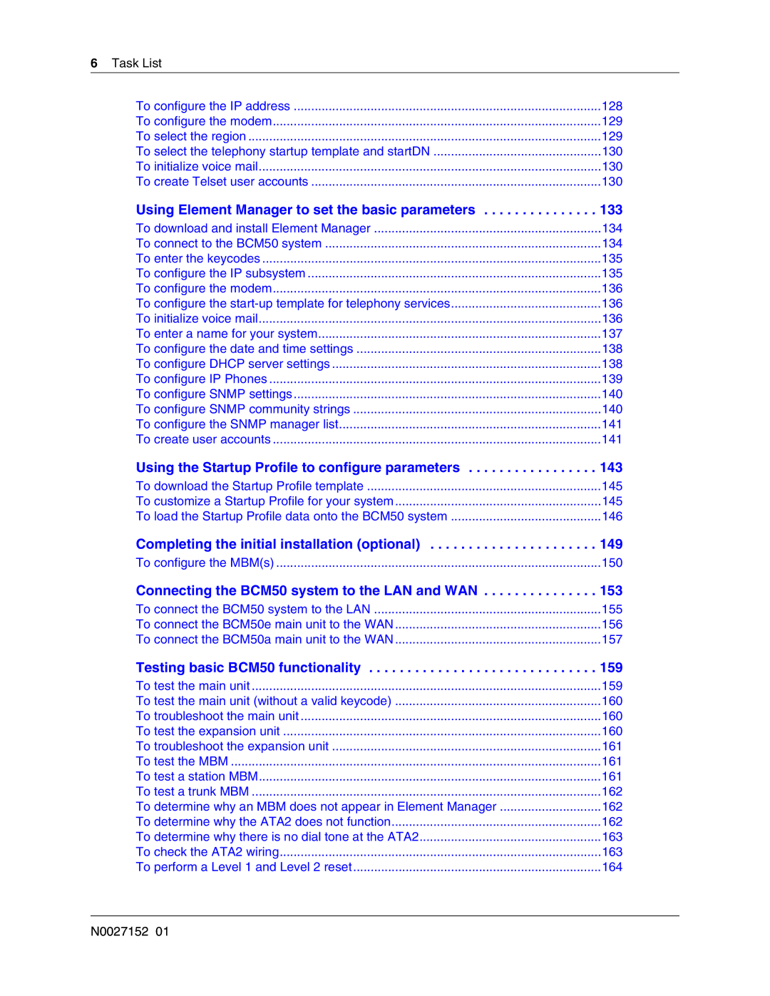 Nortel Networks BCM50 manual Using Element Manager to set the basic parameters, Task List 