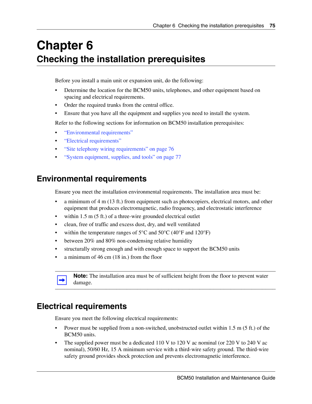 Nortel Networks BCM50 manual Checking the installation prerequisites, Environmental requirements, Electrical requirements 