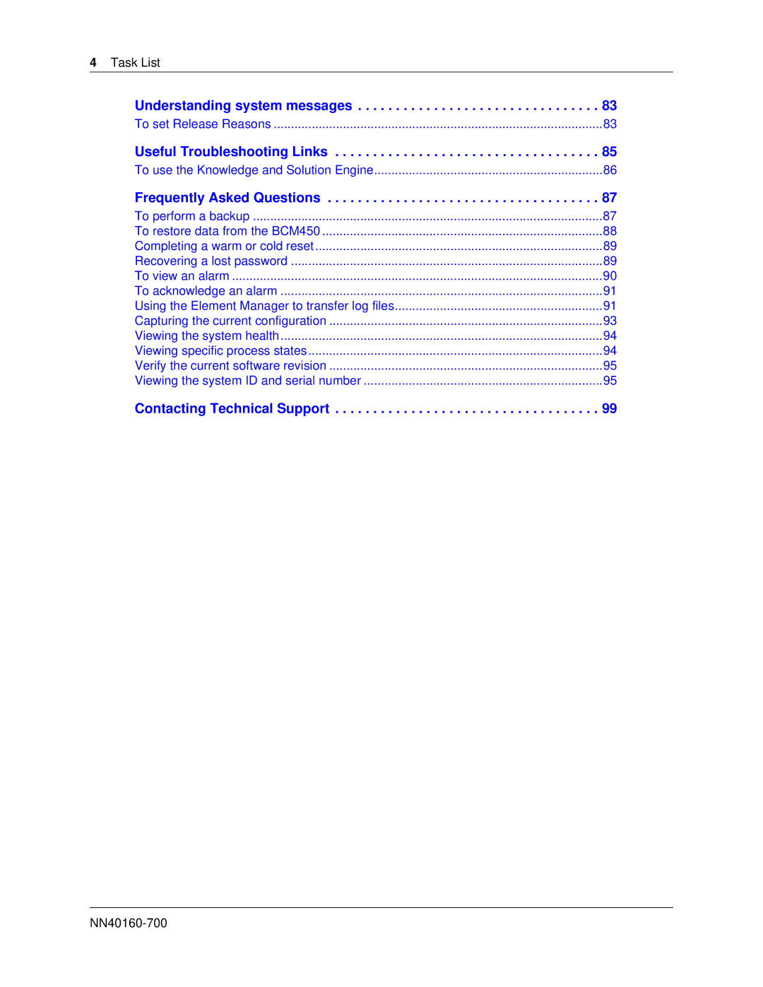 Nortel Networks BM450 manual Task List, NN40160-700 