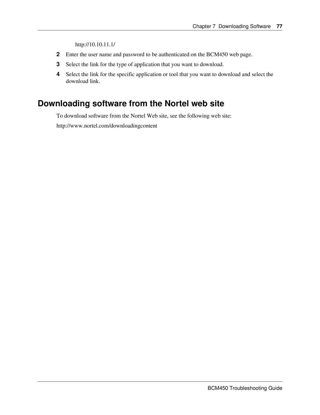 Nortel Networks BM450 manual Downloading software from the Nortel web site, Downloading Software 