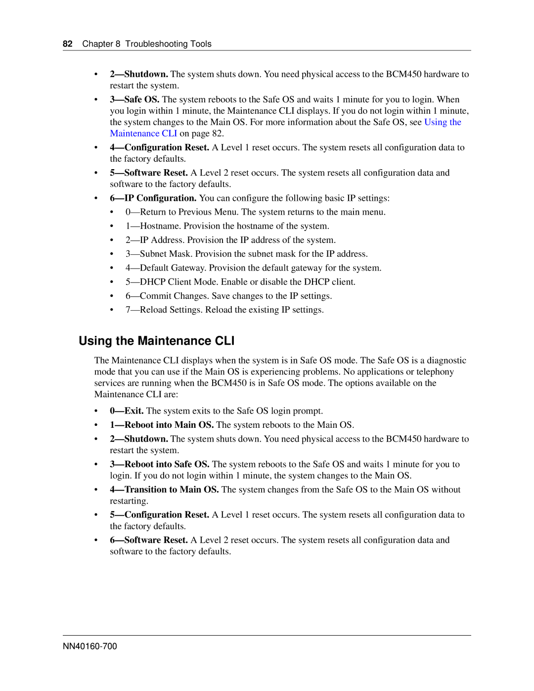 Nortel Networks BM450 manual Using the Maintenance CLI 