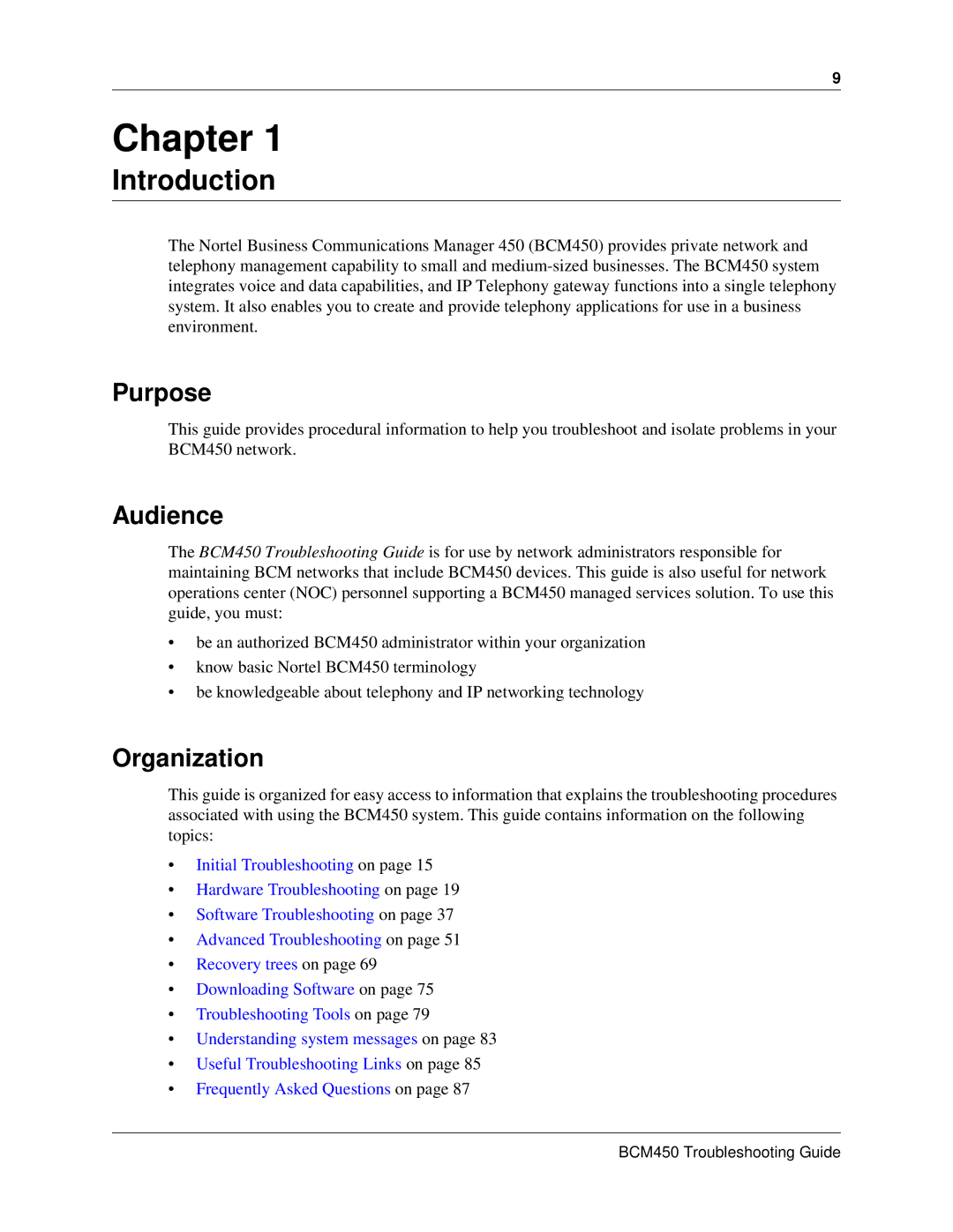 Nortel Networks BM450 manual Introduction, Purpose, Audience, Organization 