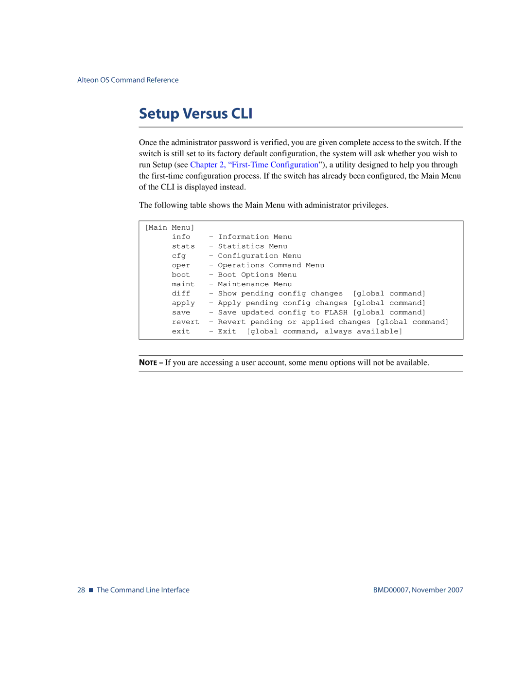 Nortel Networks BMD00007 manual Setup Versus CLI 