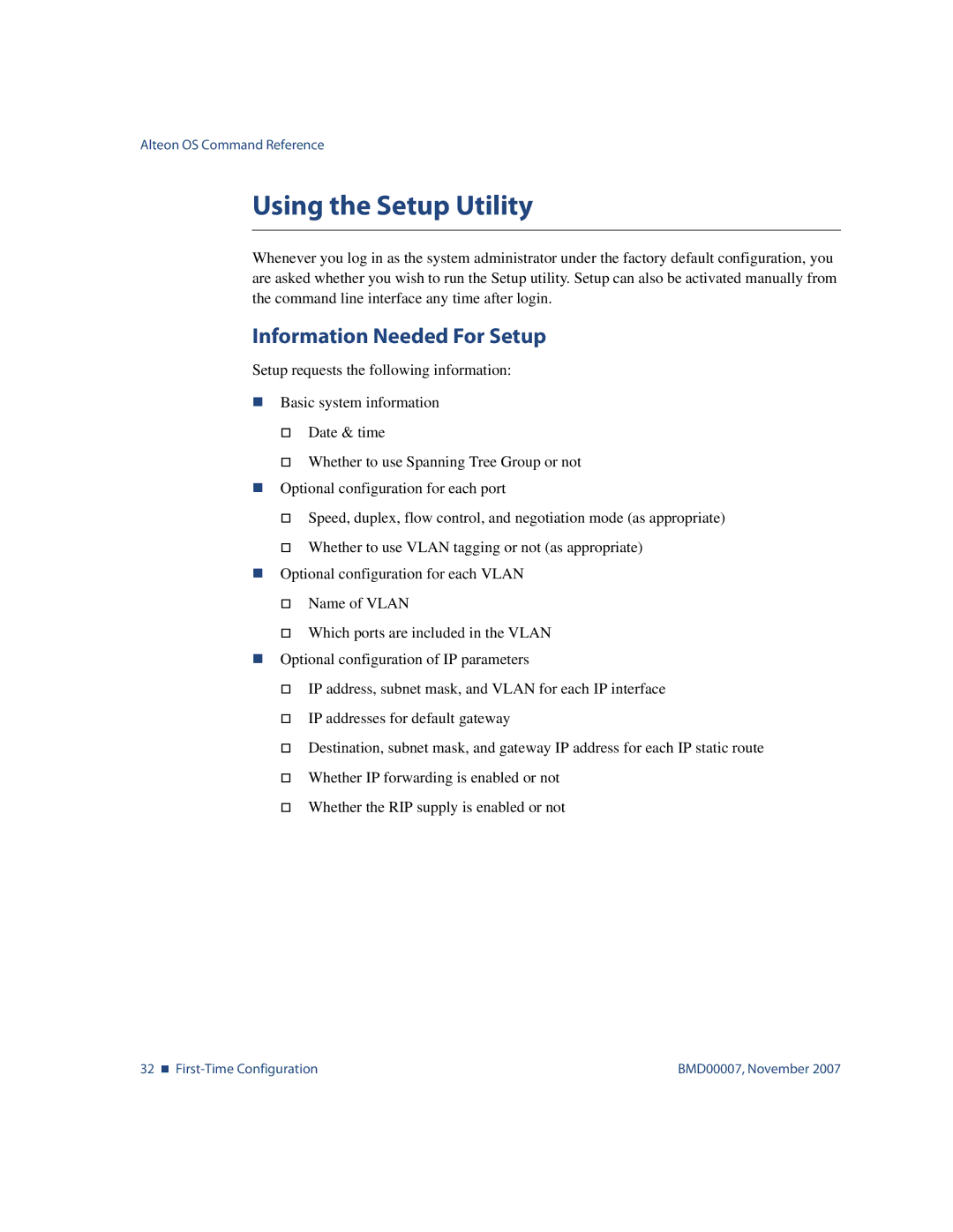 Nortel Networks BMD00007 manual Using the Setup Utility, Information Needed For Setup 