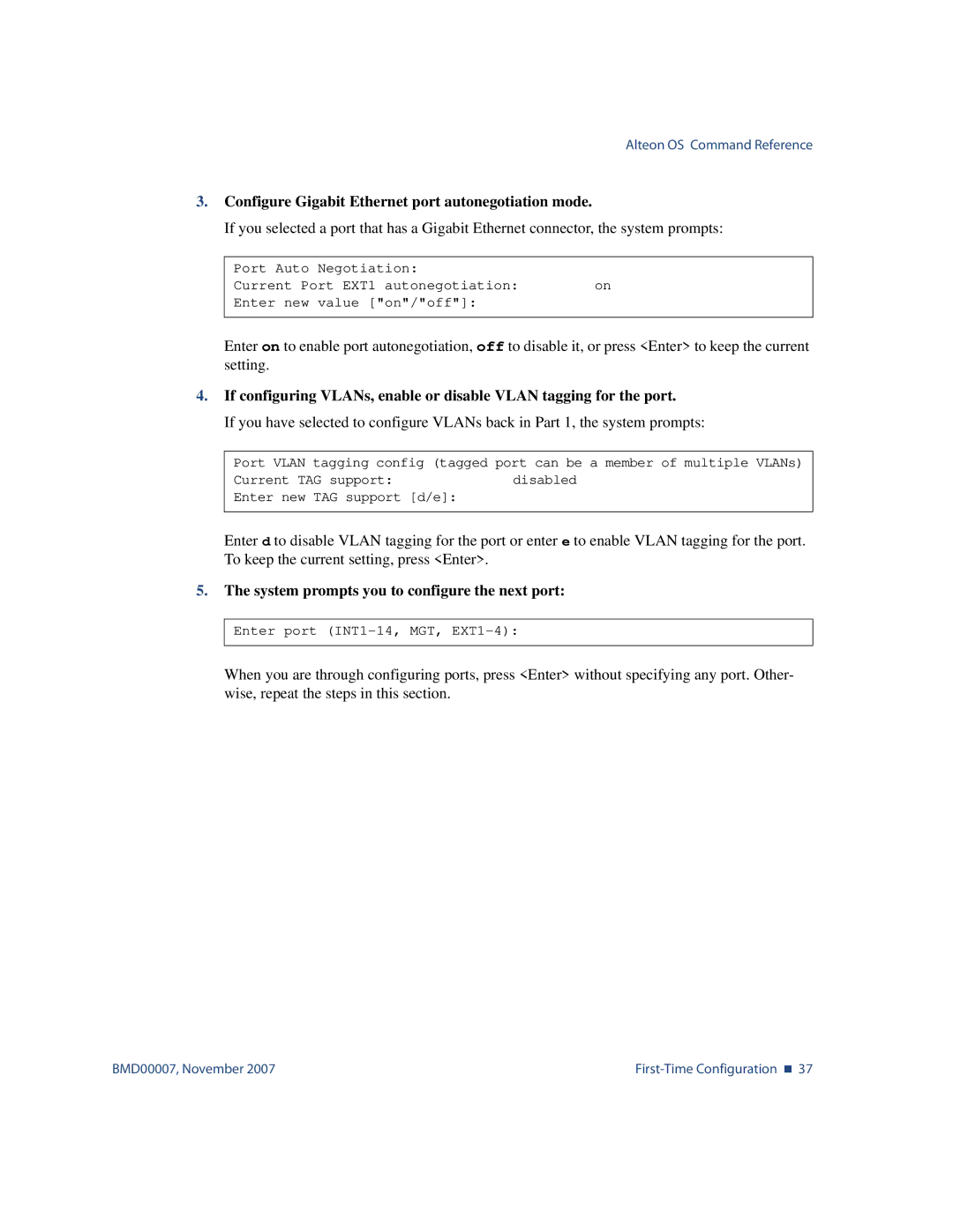 Nortel Networks BMD00007 manual Configure Gigabit Ethernet port autonegotiation mode 