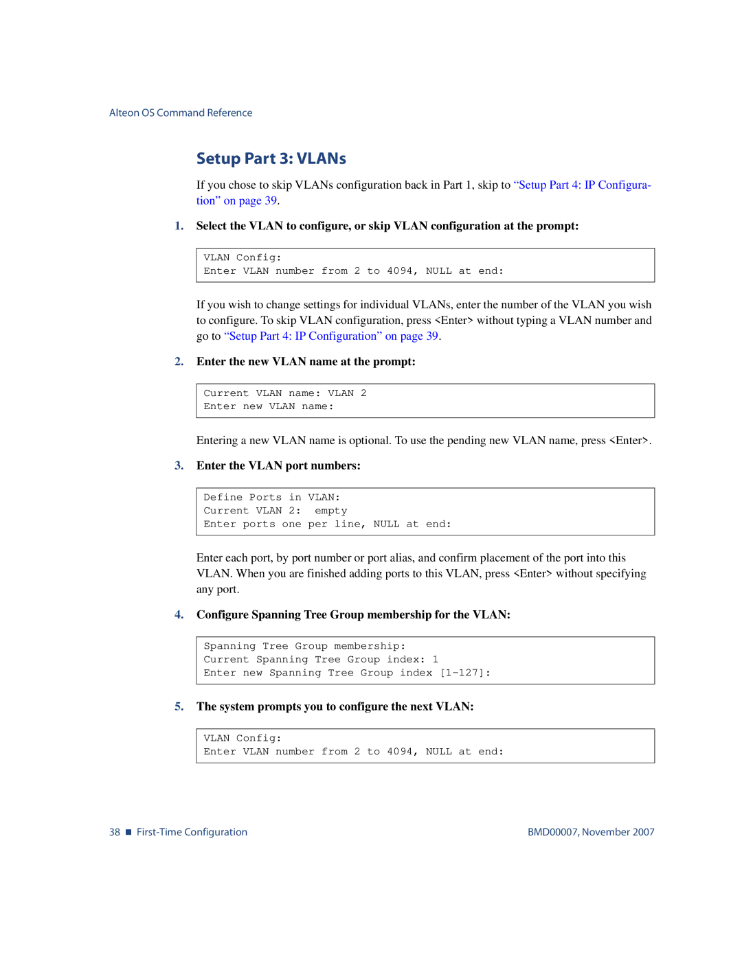 Nortel Networks BMD00007 manual Setup Part 3 VLANs, Enter the new Vlan name at the prompt 