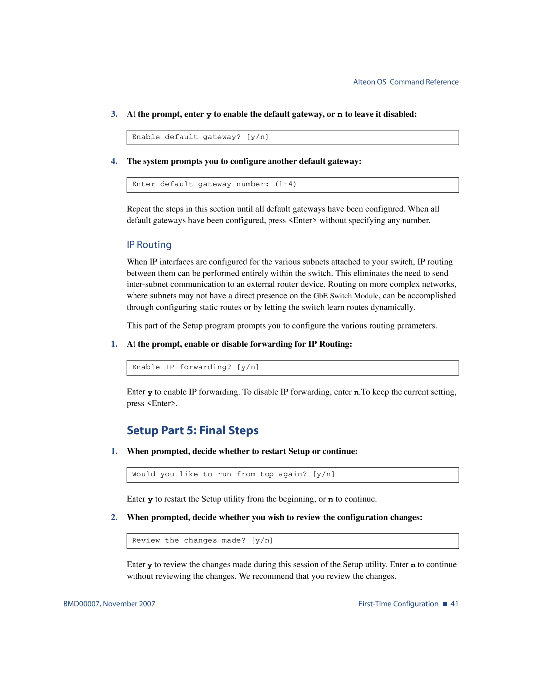 Nortel Networks BMD00007 manual Setup Part 5 Final Steps, IP Routing 