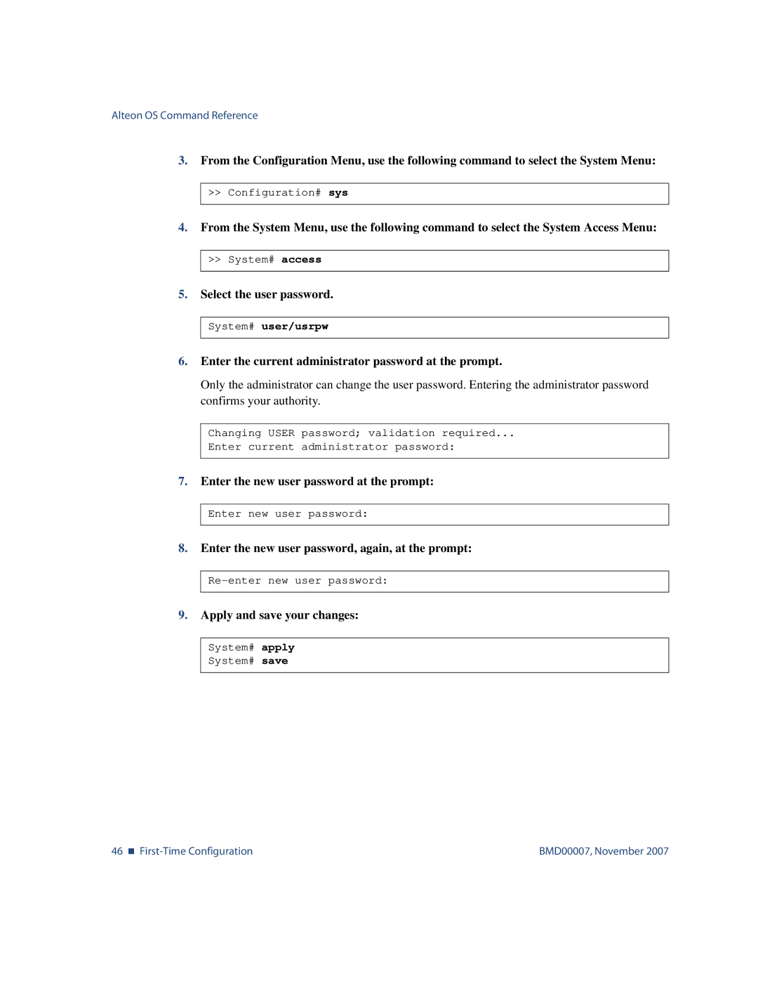 Nortel Networks BMD00007 manual System# user/usrpw 