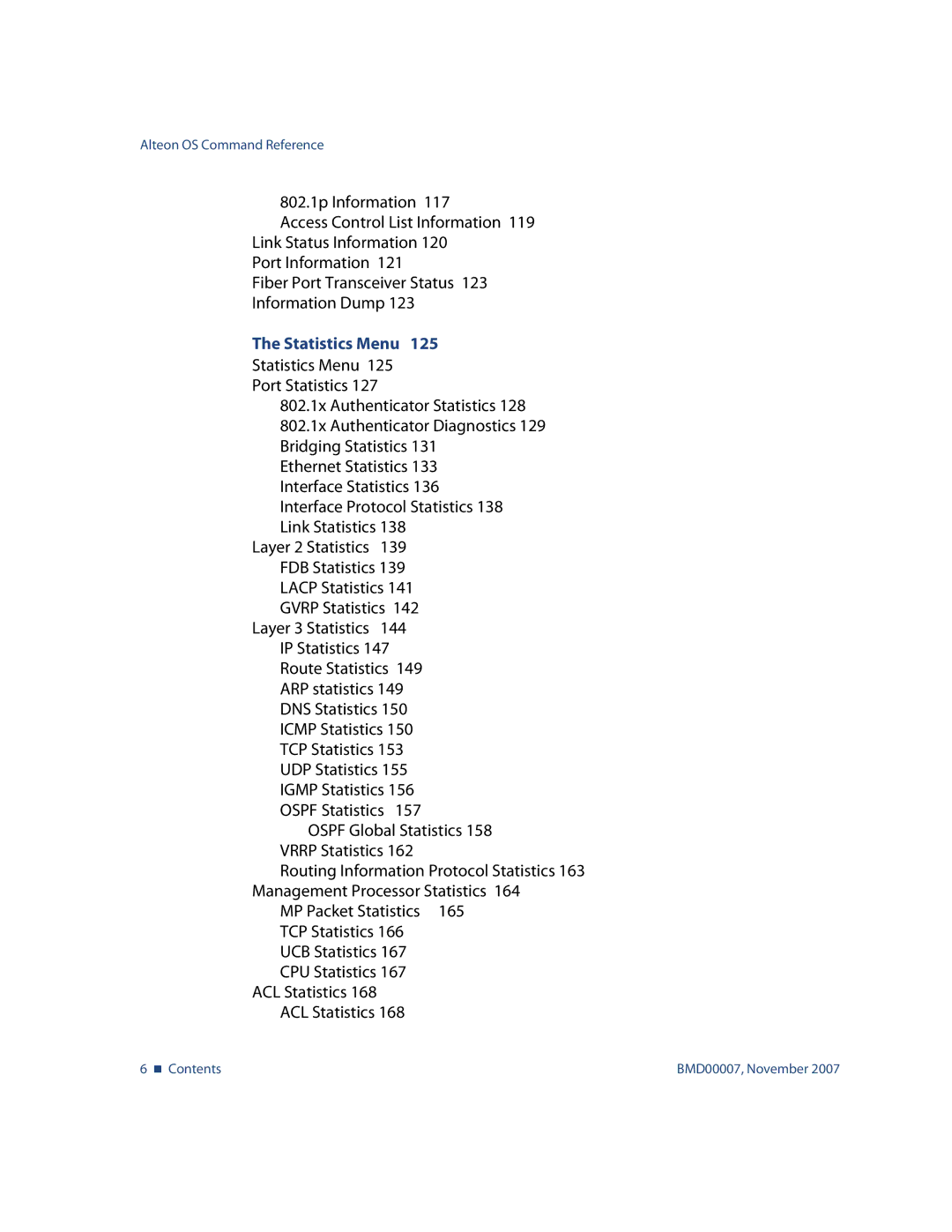 Nortel Networks BMD00007 manual Layer 3 Statistics, CPU Statistics 167 ACL Statistics 