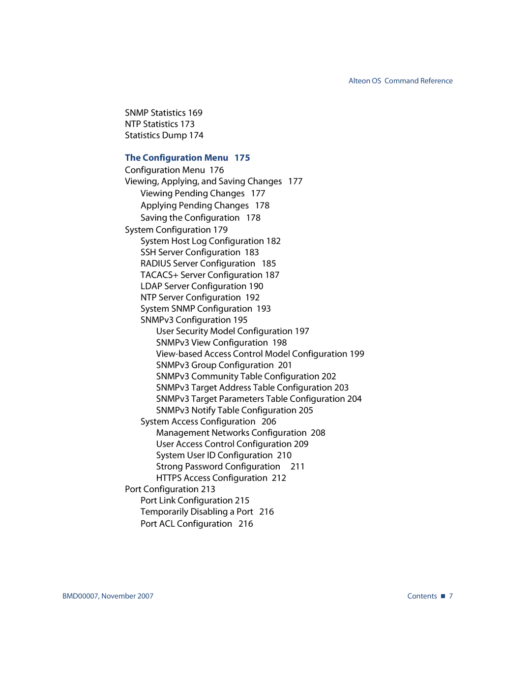 Nortel Networks BMD00007 manual Configuration Menu 