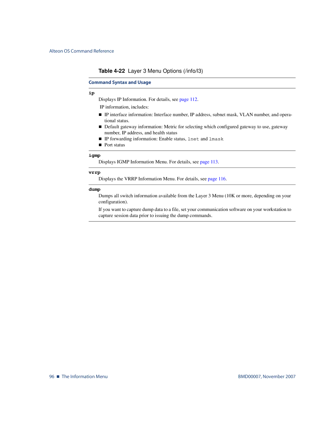 Nortel Networks BMD00007 manual Igmp, Vrrp 