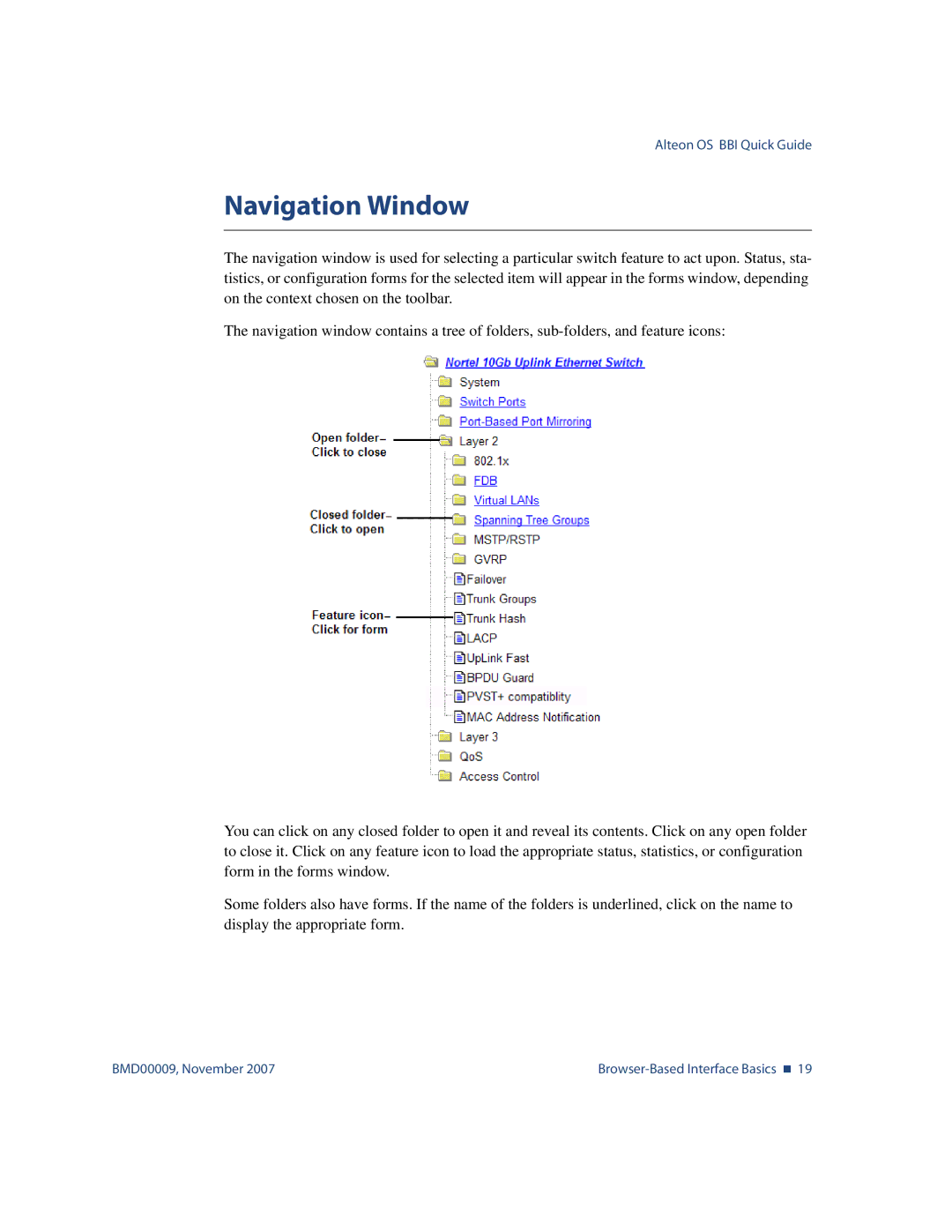 Nortel Networks BMD00009 manual Navigation Window 