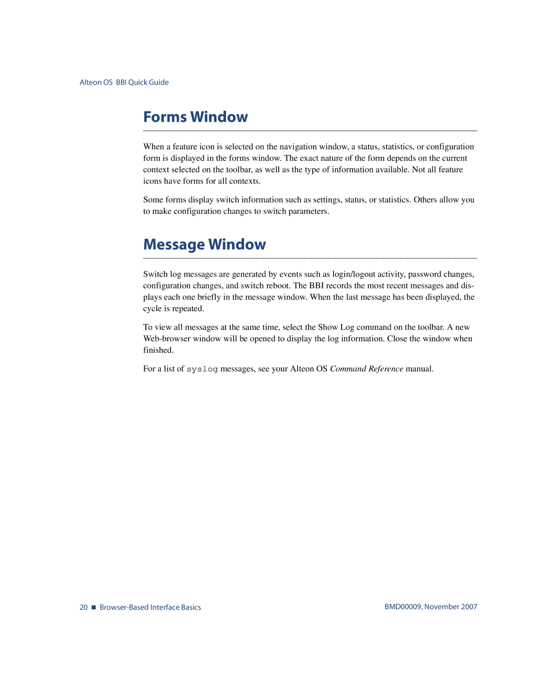 Nortel Networks BMD00009 manual Forms Window, Message Window 