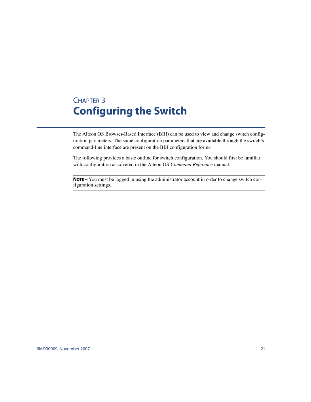 Nortel Networks BMD00009 manual Configuring the Switch 