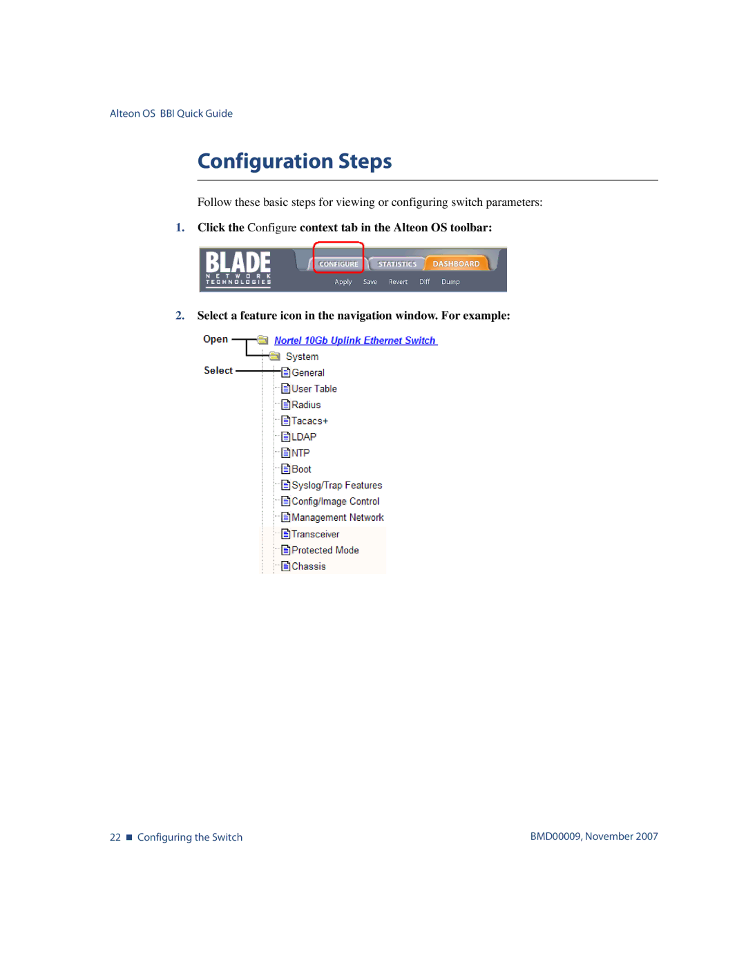 Nortel Networks BMD00009 manual Configuration Steps 