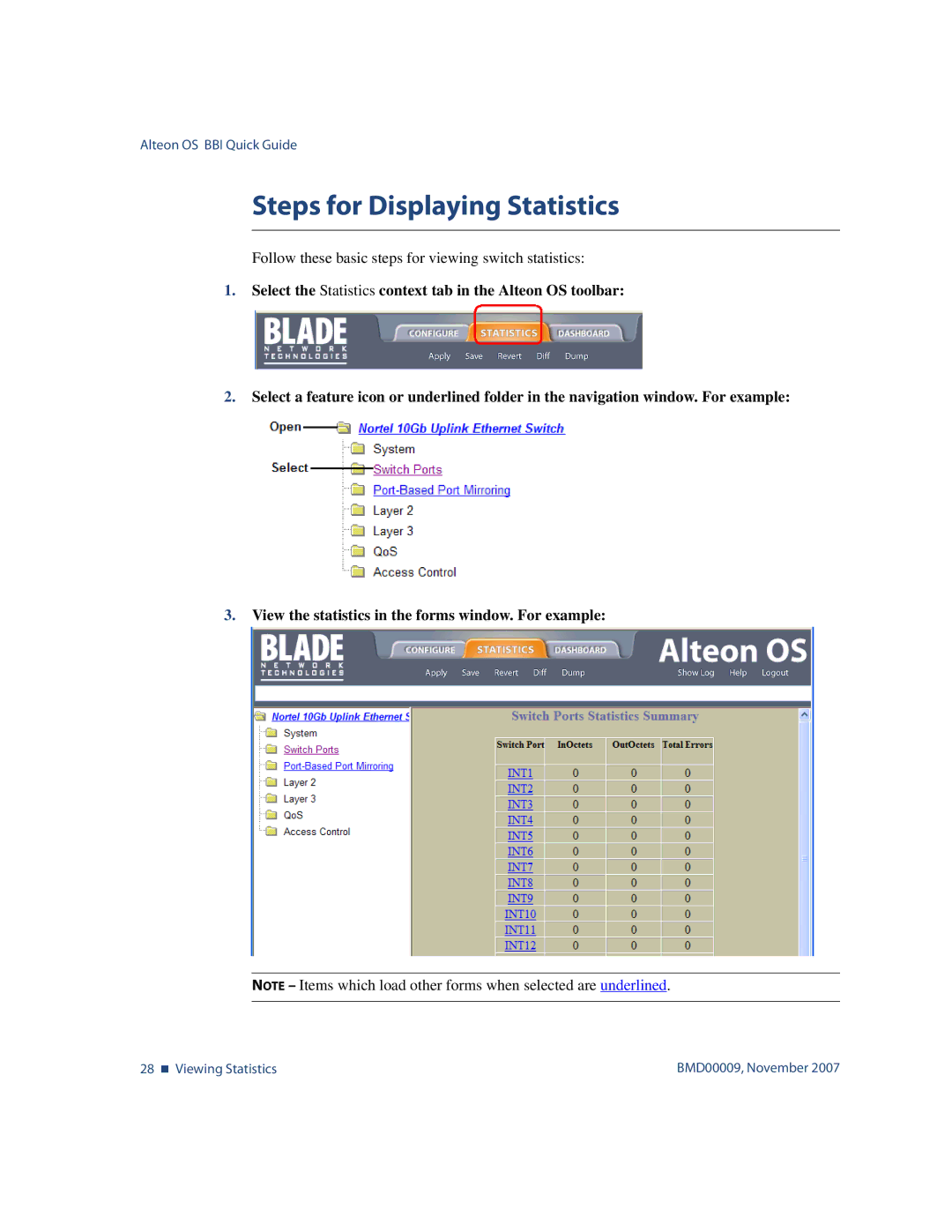 Nortel Networks BMD00009 manual Steps for Displaying Statistics 