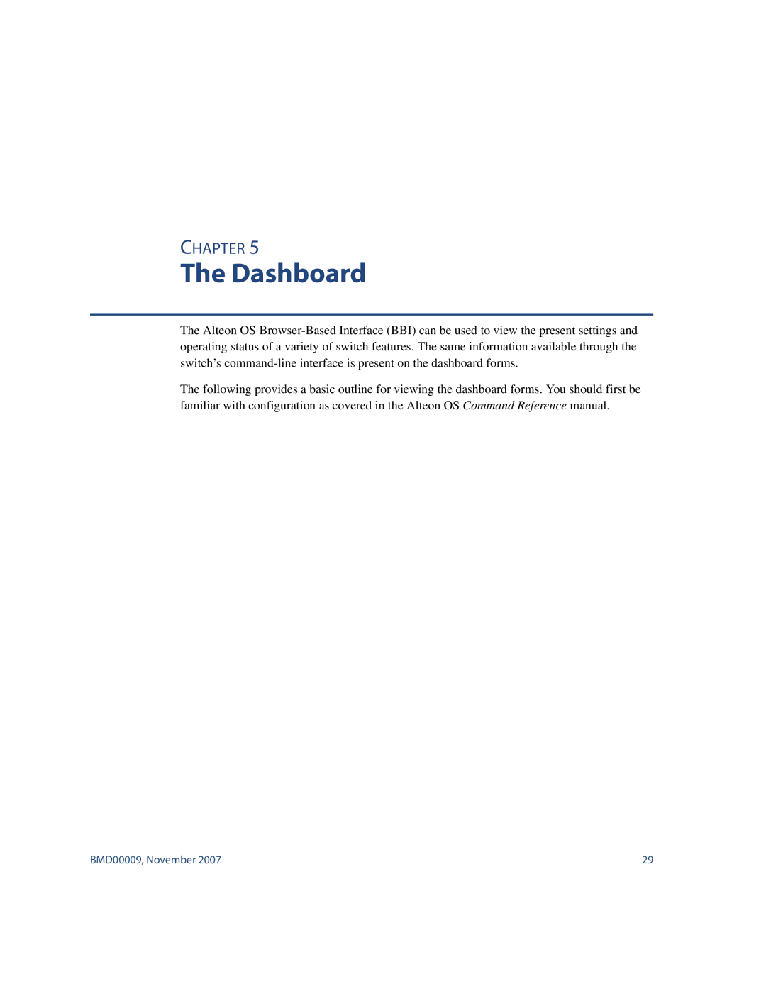 Nortel Networks BMD00009 manual Dashboard 