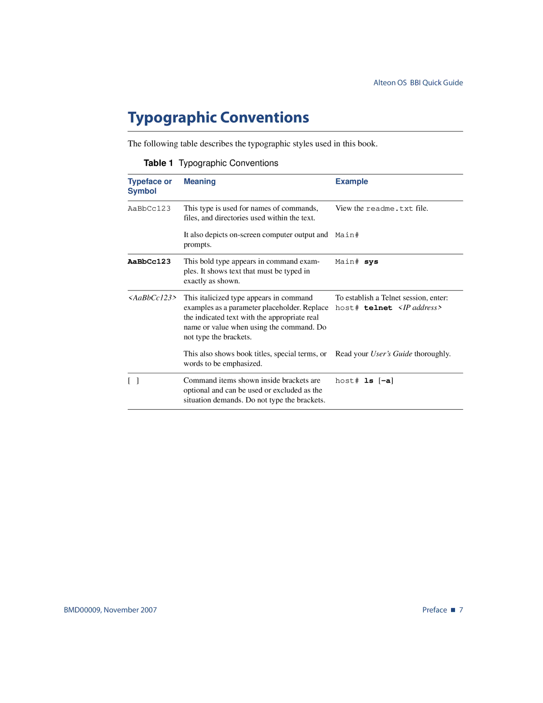 Nortel Networks BMD00009 manual Typographic Conventions 